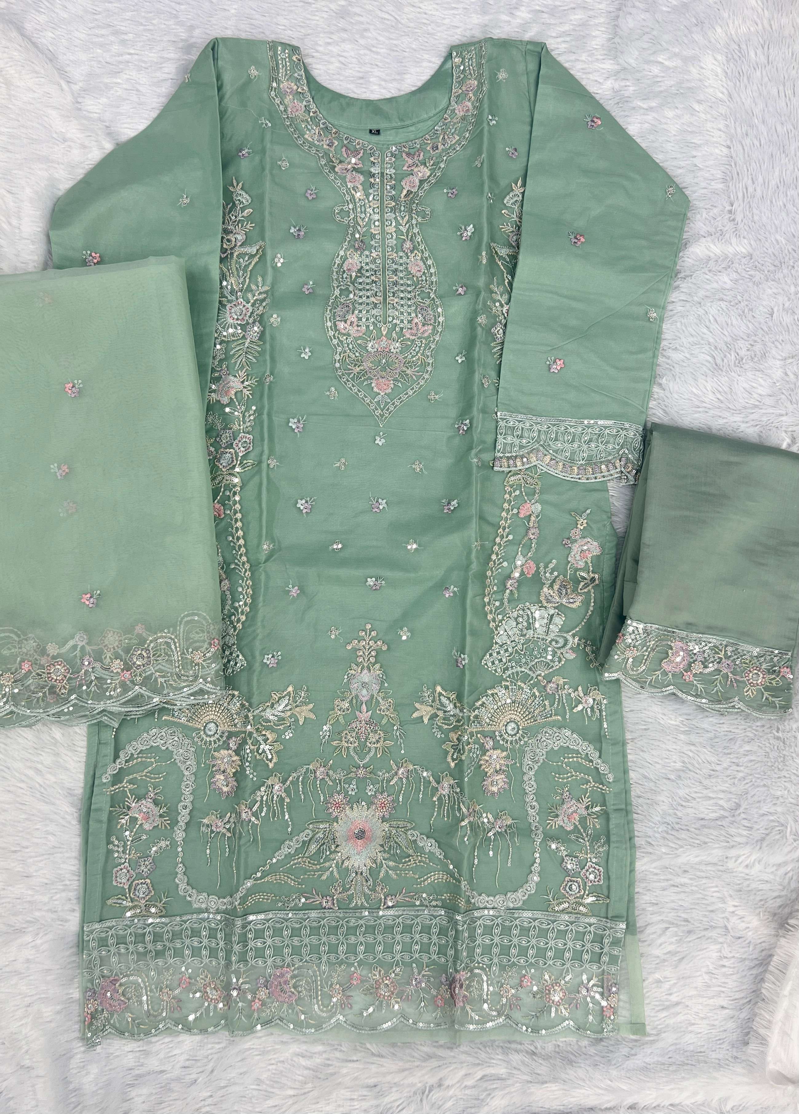 INLI TVISHA VOL 2 ORGANZA SILK HEAVY EMBROIDERD DESIGNER WORK READY MADE LADIES SUIT