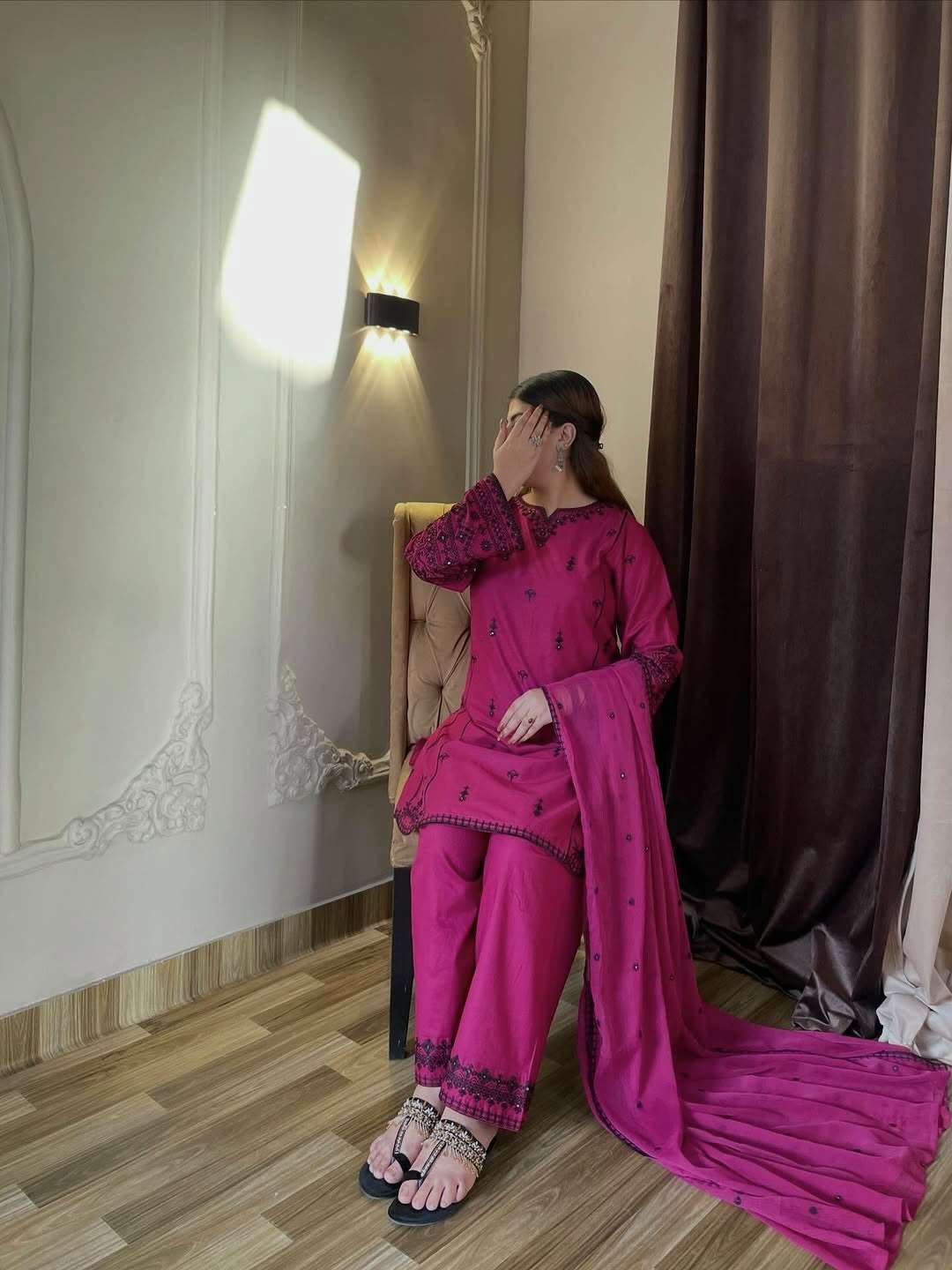 JF 047 RAYON COTTON FANCY WORKS ETHNIC WEAR LADIES SUIT