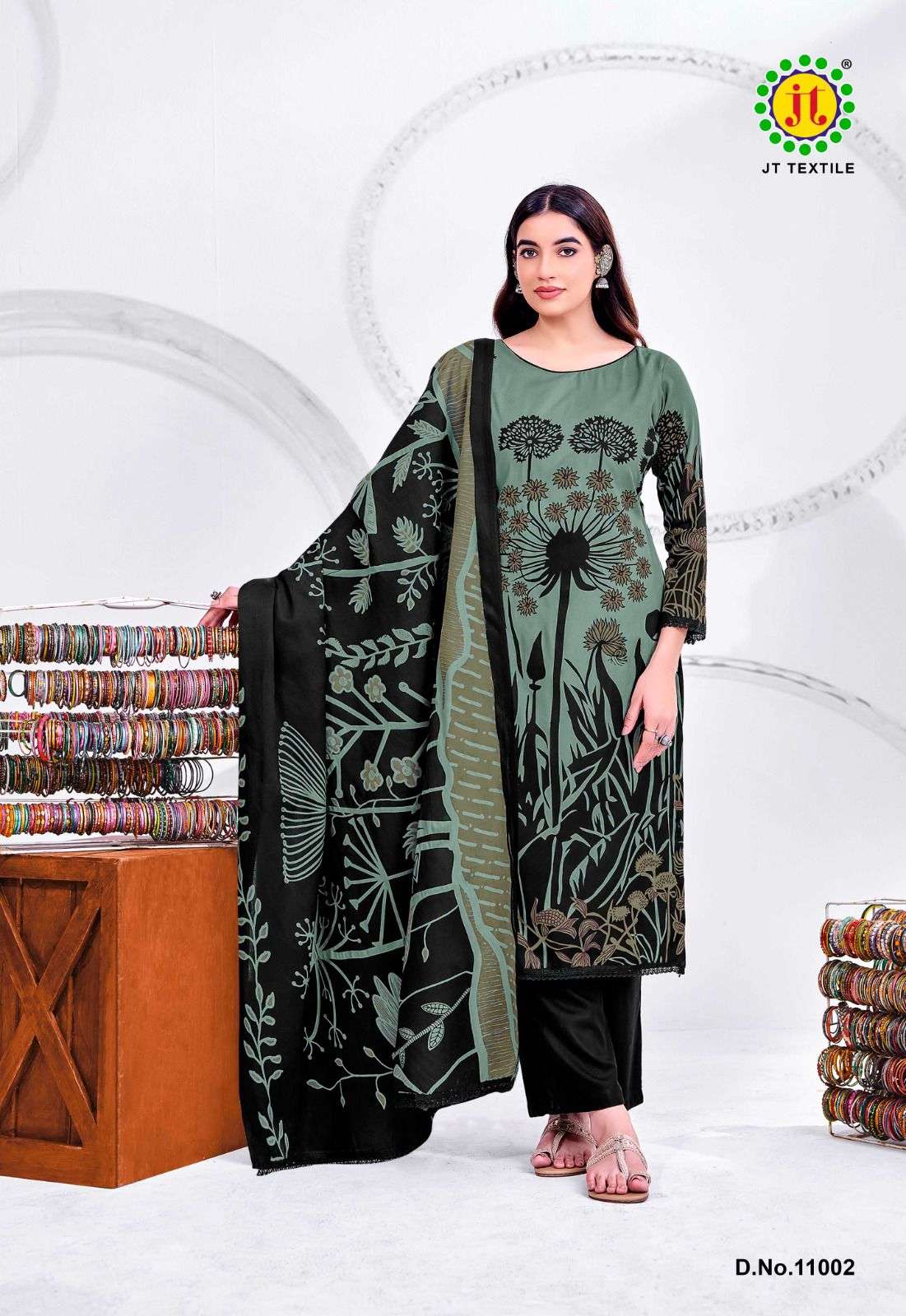 JT NIGAAR VOL 11 RAYON PRINT WITH FANCY LACE WORK SUIT