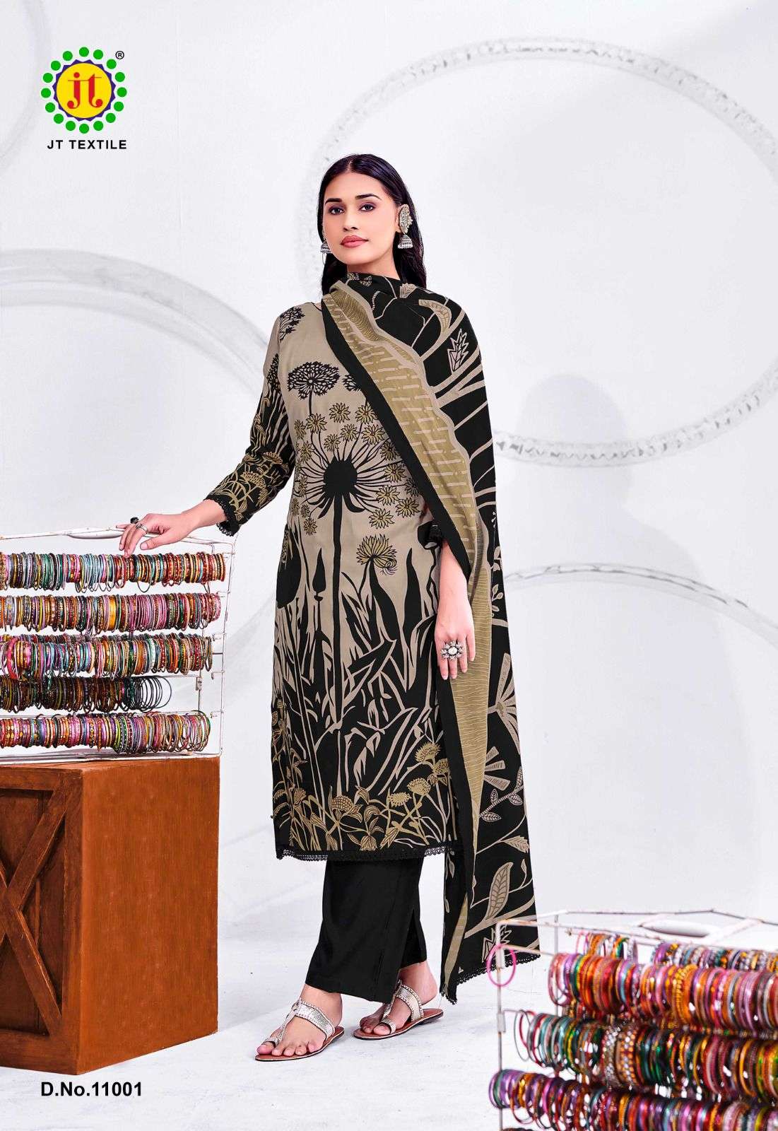 JT NIGAAR VOL 11 RAYON PRINT WITH FANCY LACE WORK SUIT