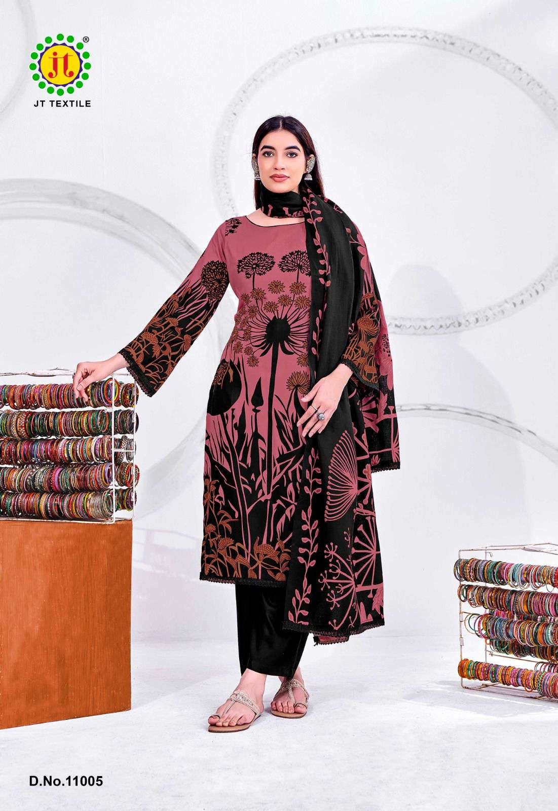JT NIGAAR VOL 11 RAYON PRINT WITH FANCY LACE WORK SUIT