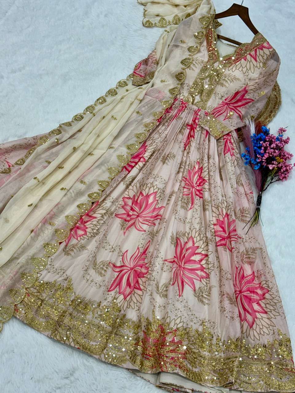 KA 1243 SILK HEAVY BEAUTIFUL DESIGNER READY MADE GOWN WITH DUPATTA SET