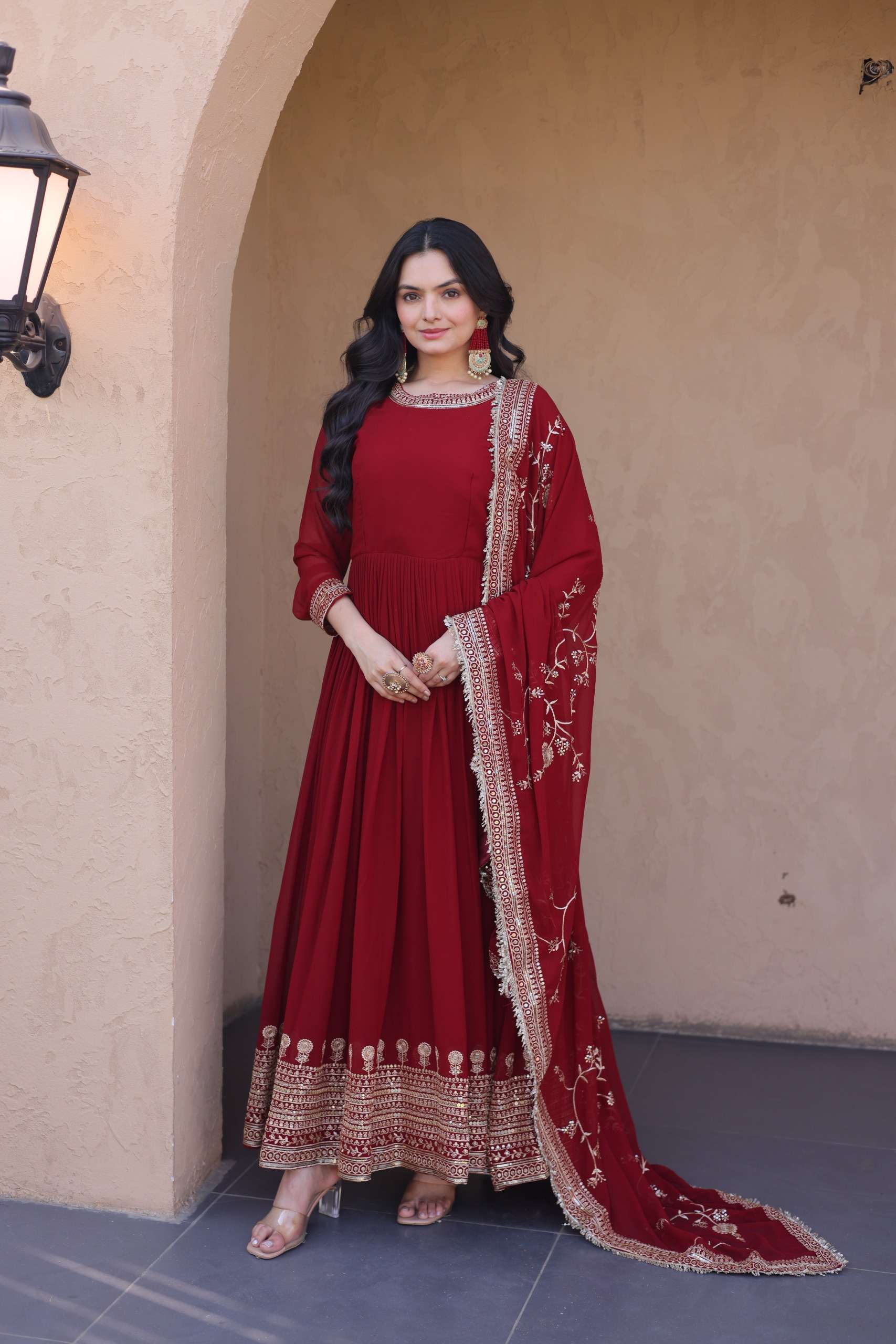 KA 1256 GEORGETTE SEQUENCE DESIGNER PARTY WEAR GOWN WITH DUPATTA 