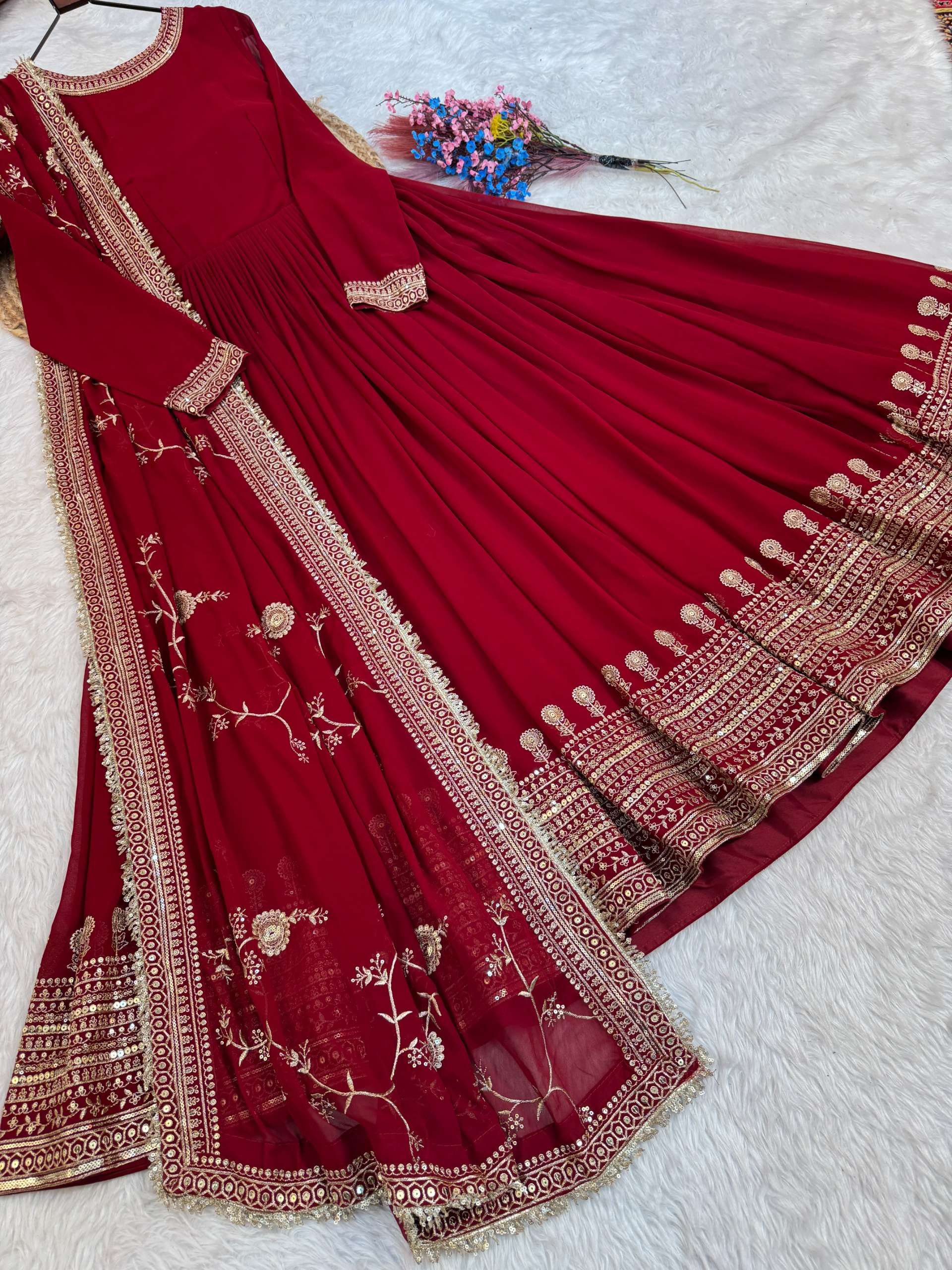 KA 1256 GEORGETTE SEQUENCE DESIGNER PARTY WEAR GOWN WITH DUPATTA 