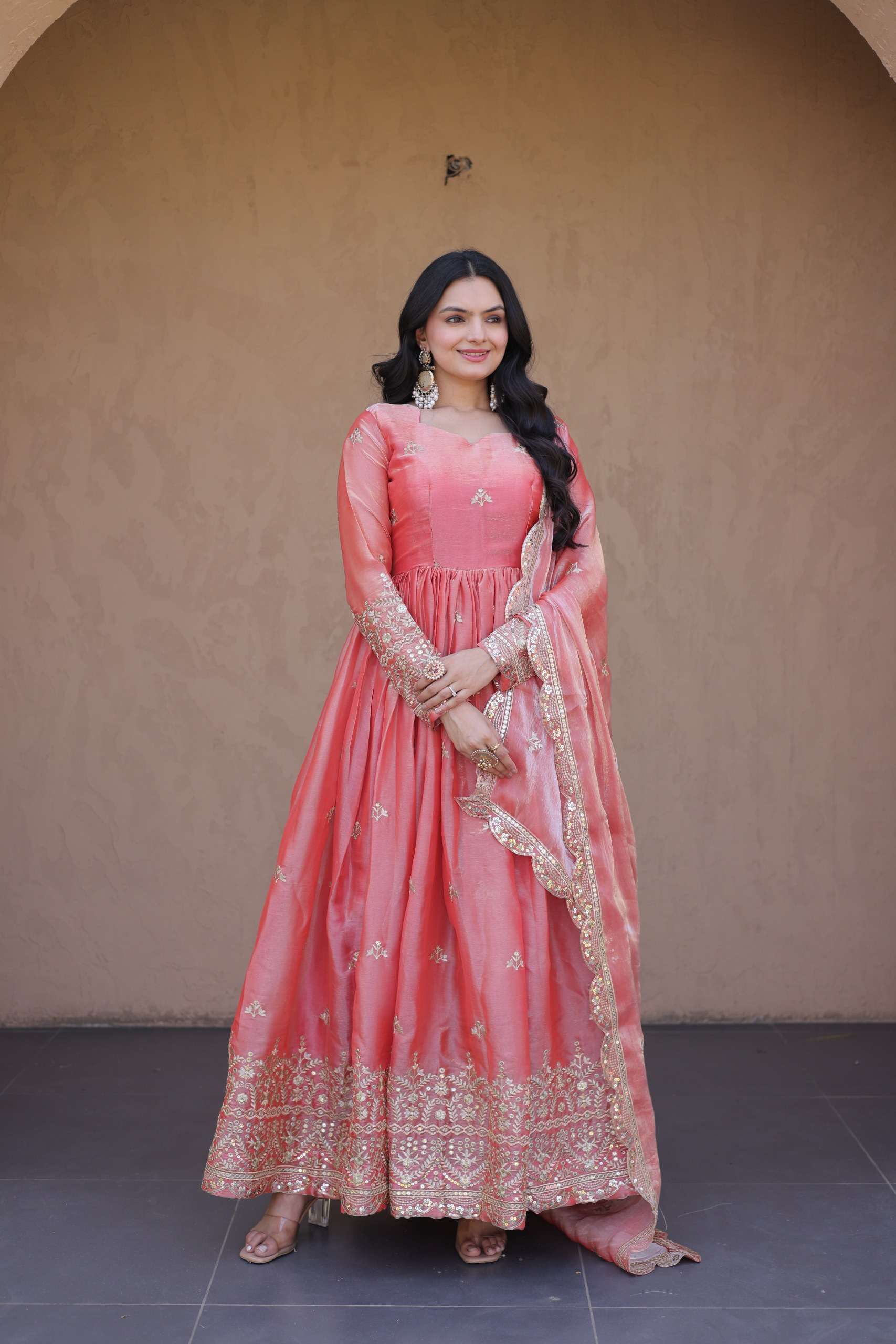 KA 1260 SILK SEQUENCE EMBROIDERY DESIGNER WORK GOWN WITH DUPATTA SET 