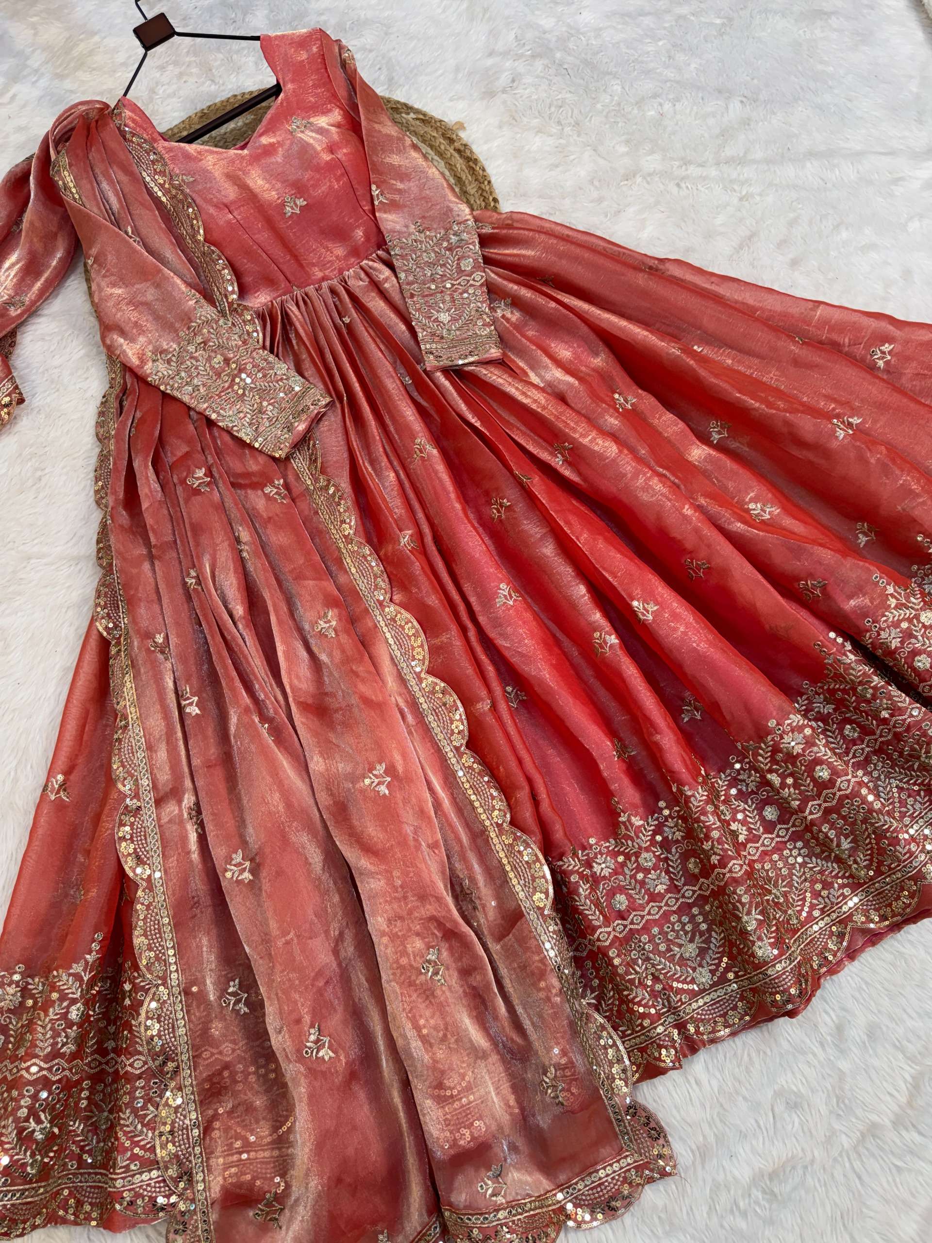 KA 1260 SILK SEQUENCE EMBROIDERY DESIGNER WORK GOWN WITH DUPATTA SET 