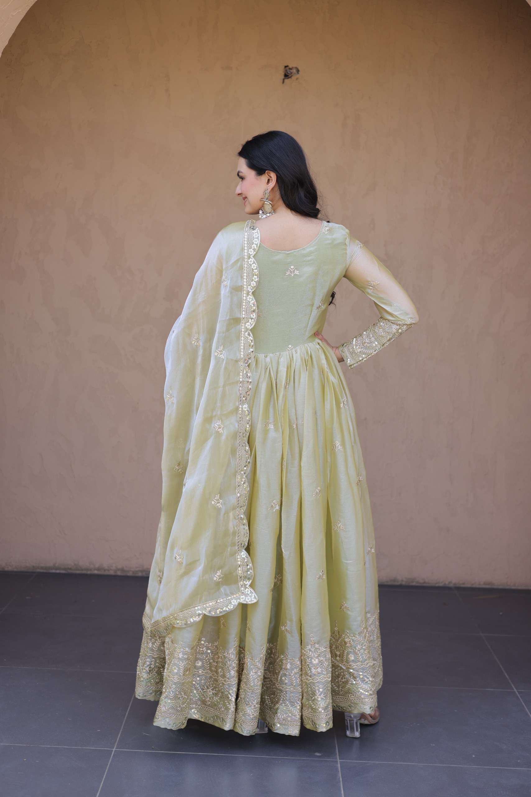 KA 1260 SILK SEQUENCE EMBROIDERY DESIGNER WORK GOWN WITH DUPATTA SET 