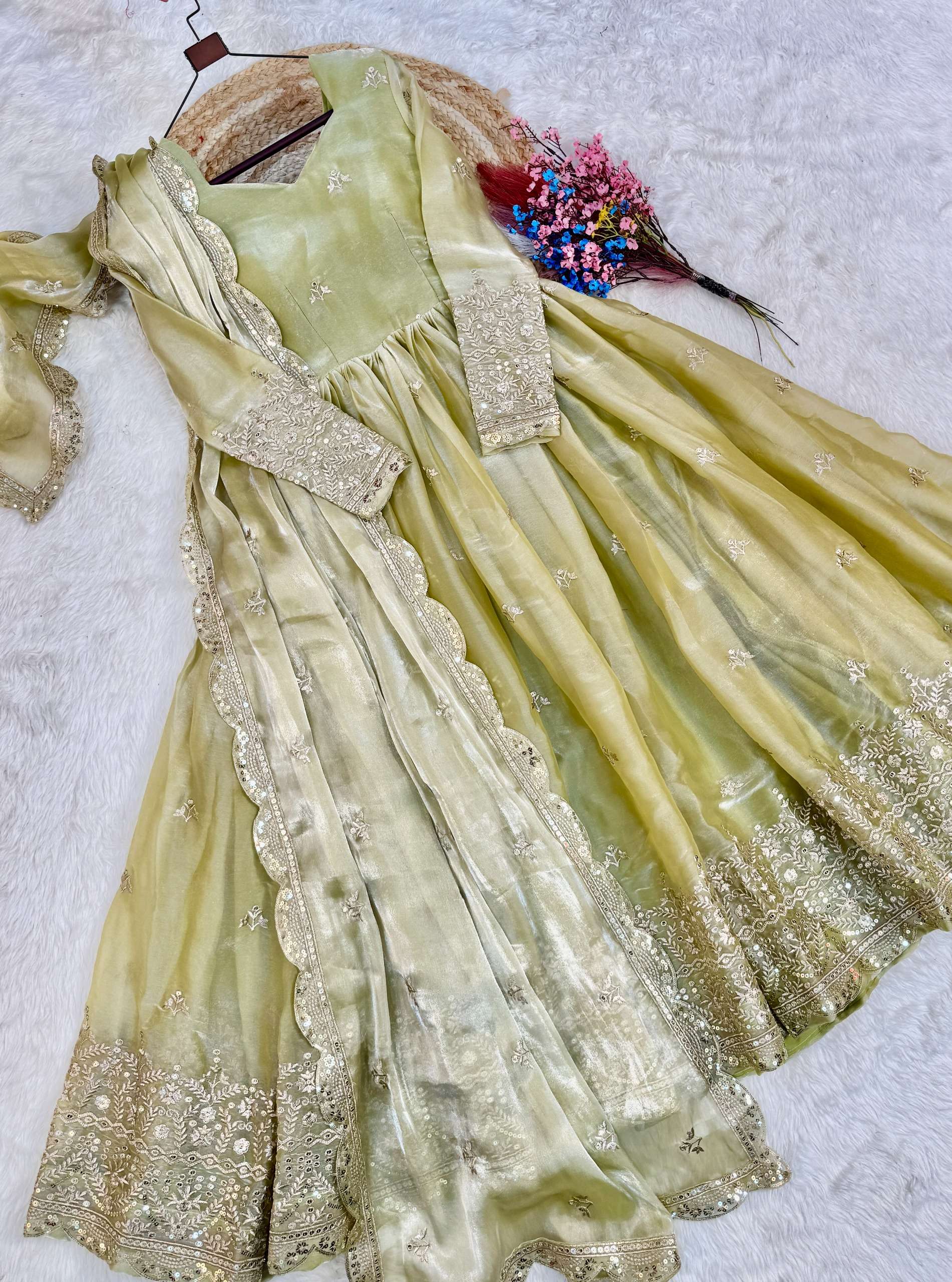 KA 1260 SILK SEQUENCE EMBROIDERY DESIGNER WORK GOWN WITH DUPATTA SET 