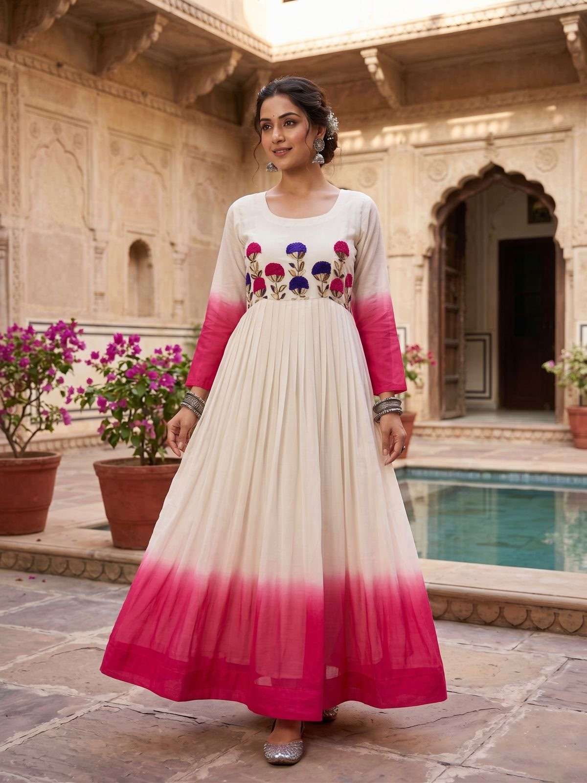 KA 1263 SHADED GEORGETTE SEQUENCE DESIGNER WORK FESTIVE WEAR LADIES GOWN DRESS