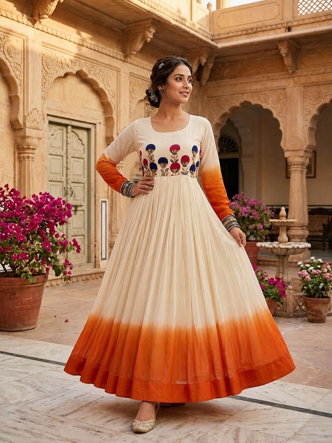 KA 1263 SHADED GEORGETTE SEQUENCE DESIGNER WORK FESTIVE WEAR LADIES GOWN DRESS