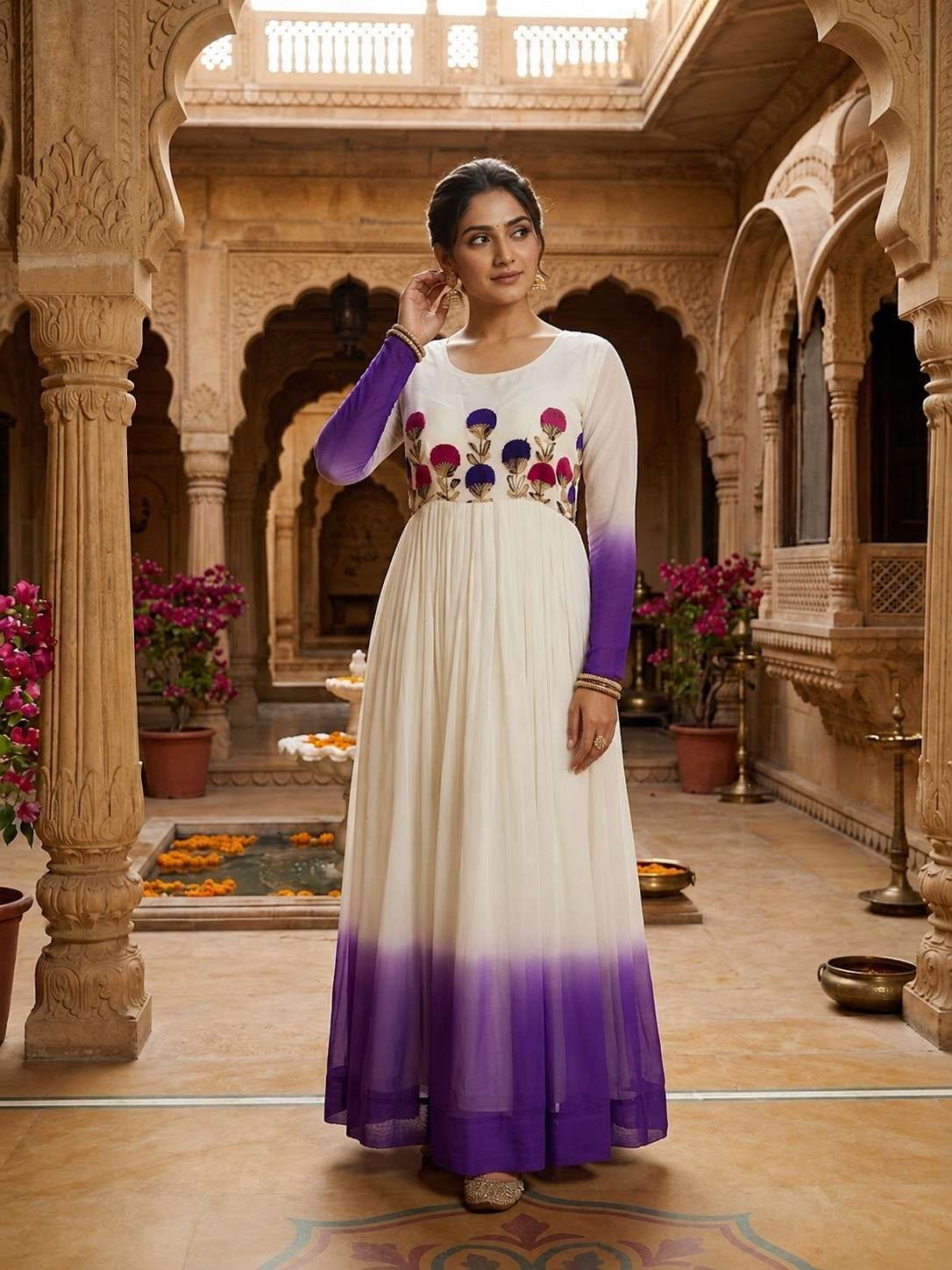 KA 1263 SHADED GEORGETTE SEQUENCE DESIGNER WORK FESTIVE WEAR LADIES GOWN DRESS