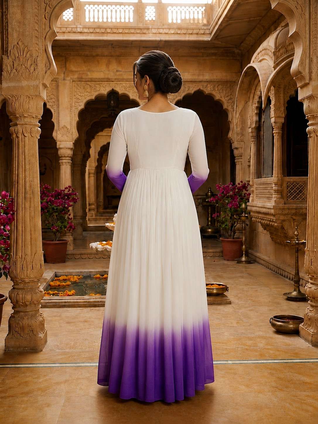 KA 1263 SHADED GEORGETTE SEQUENCE DESIGNER WORK FESTIVE WEAR LADIES GOWN DRESS