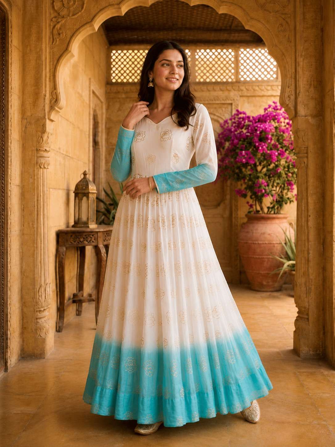 KA 1264 SHADED FABRIC SEQUENCE DESIGNER WORK READY MADE GOWN 