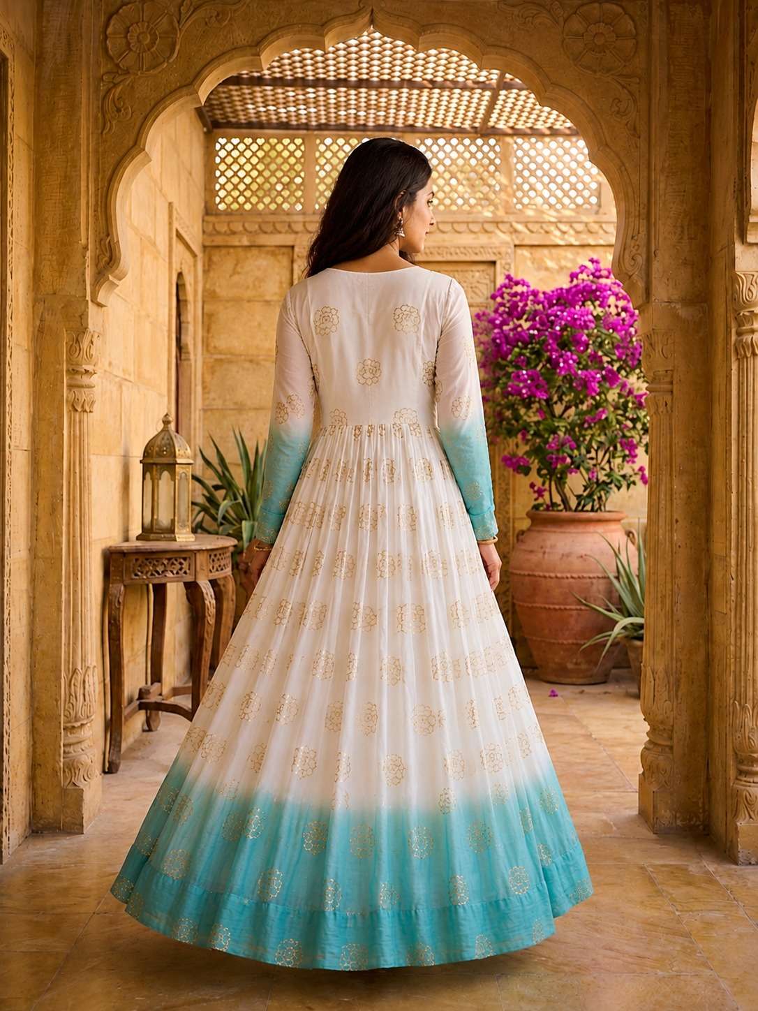 KA 1264 SHADED FABRIC SEQUENCE DESIGNER WORK READY MADE GOWN 