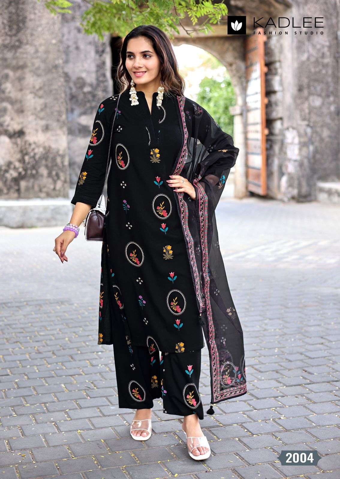 KADLEE FASHION CLASSY LOOK RAYON PRINT FANCY LADIES KURTI BOTTOM AND DUPATTA SET 