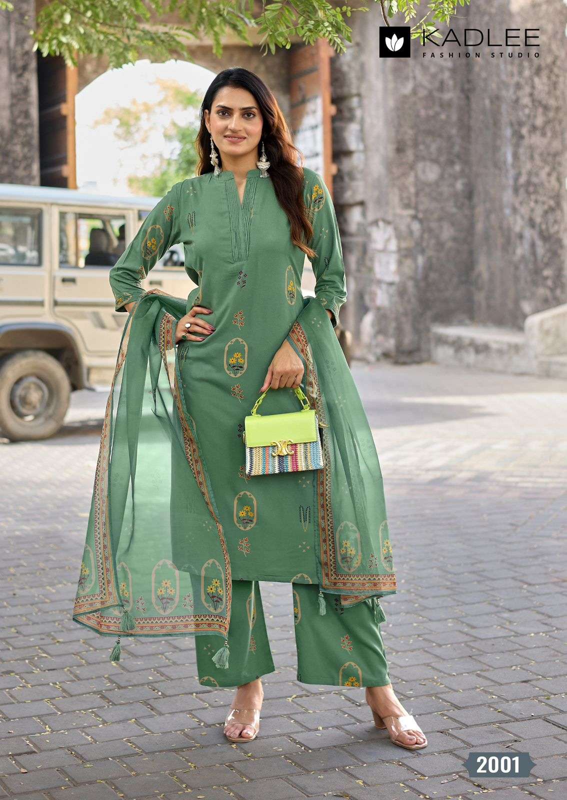 KADLEE FASHION CLASSY LOOK RAYON PRINT FANCY LADIES KURTI BOTTOM AND DUPATTA SET 