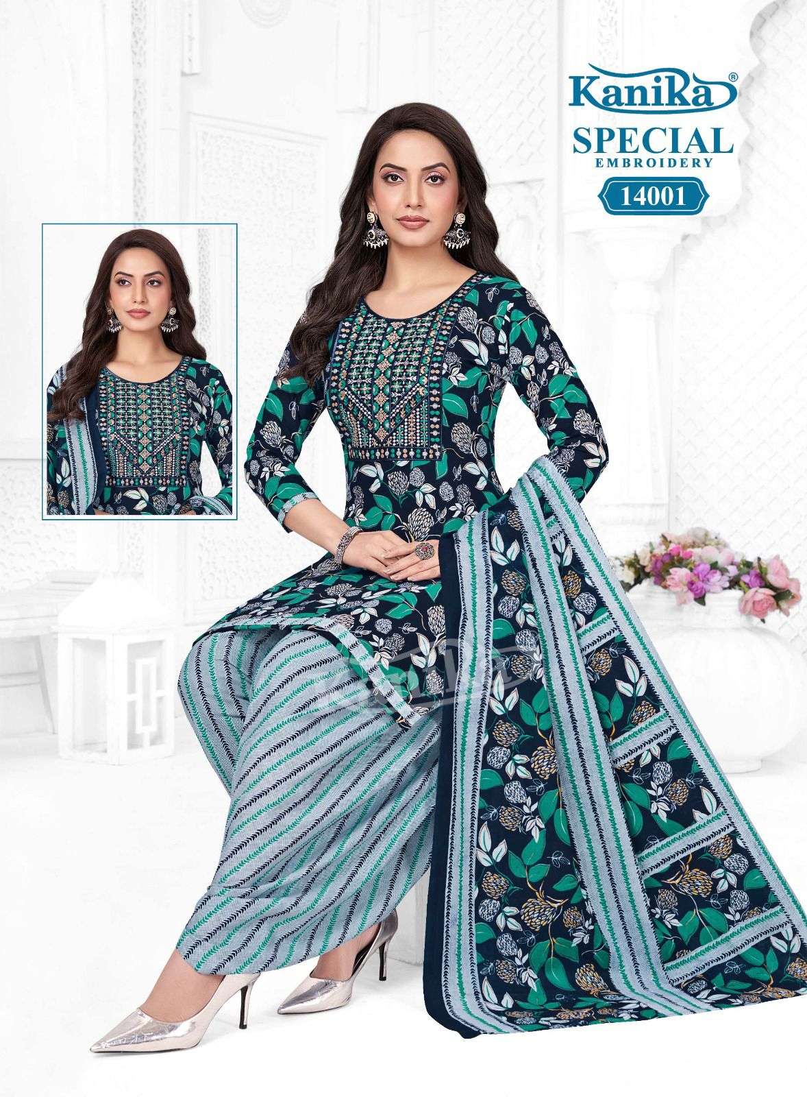 KANIKA SPECIAL EMBROIDERY VOL 14 COTTON PRINTED PATIYALA SUIT