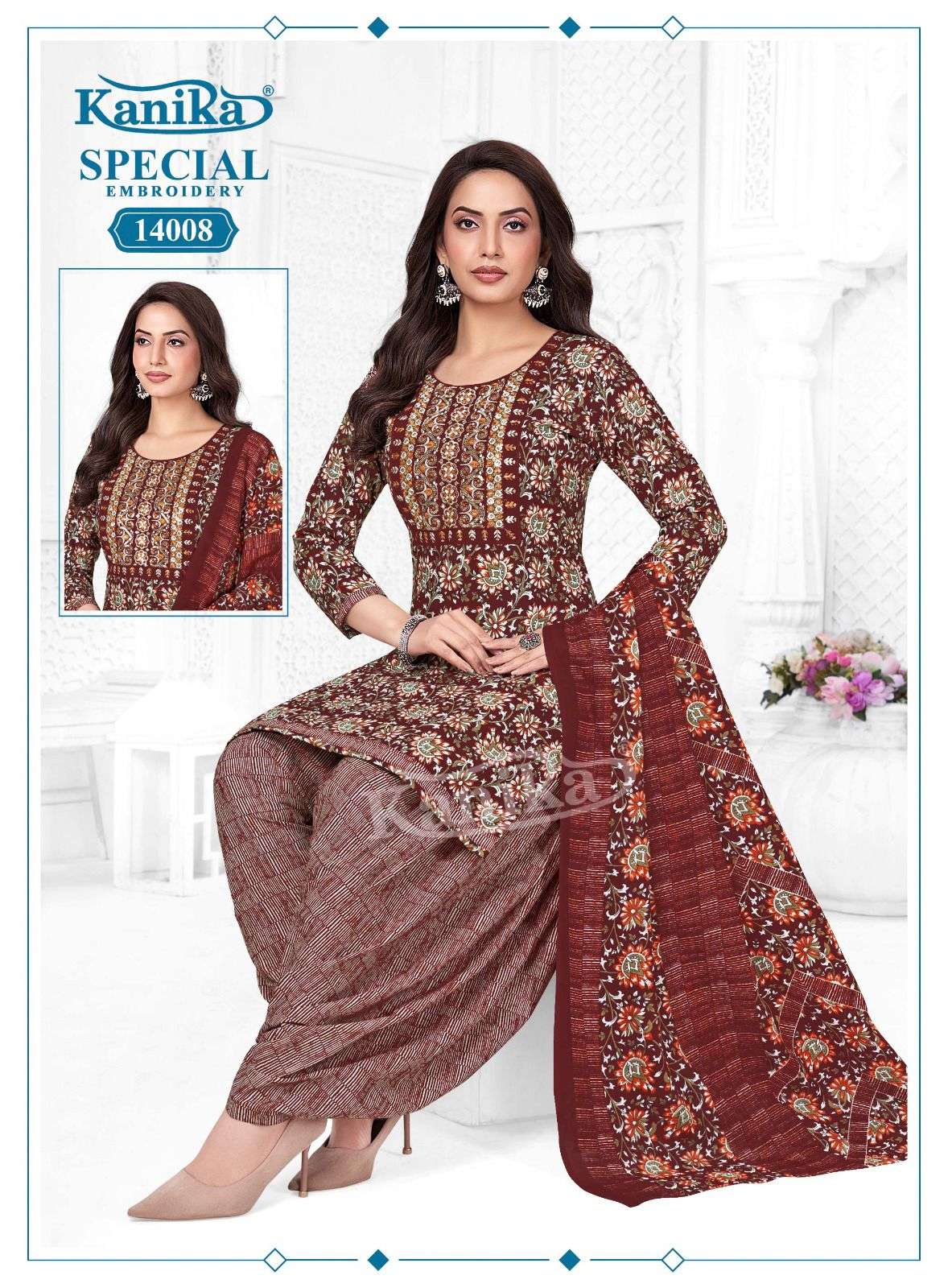 KANIKA SPECIAL EMBROIDERY VOL 14 COTTON PRINTED PATIYALA SUIT