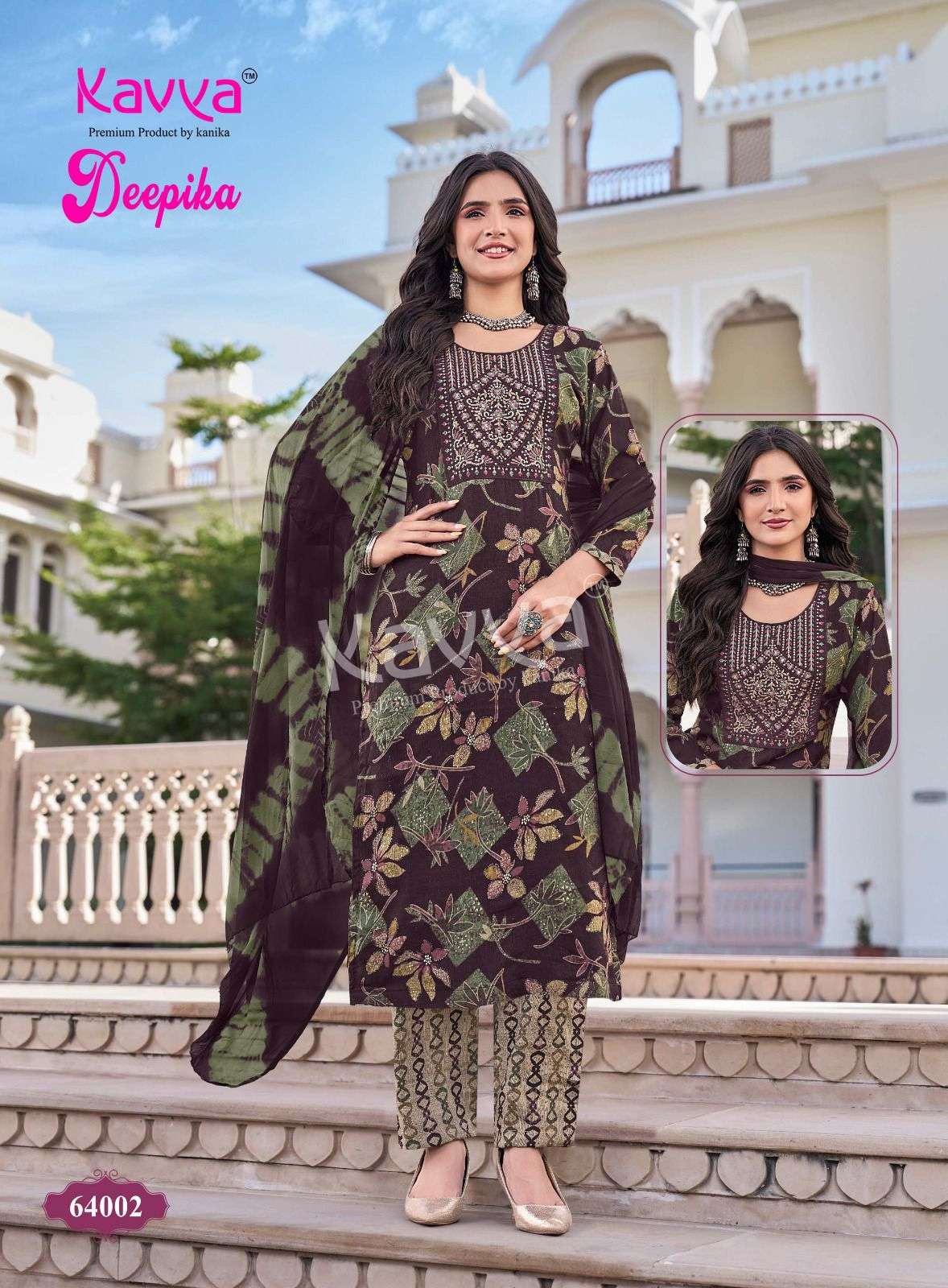  KAVYA DEEPIKA VOL 64 CAPSULE FOIL PRINT FANCY LADIES KURTI BOTTOM AND DUPATTA SET 