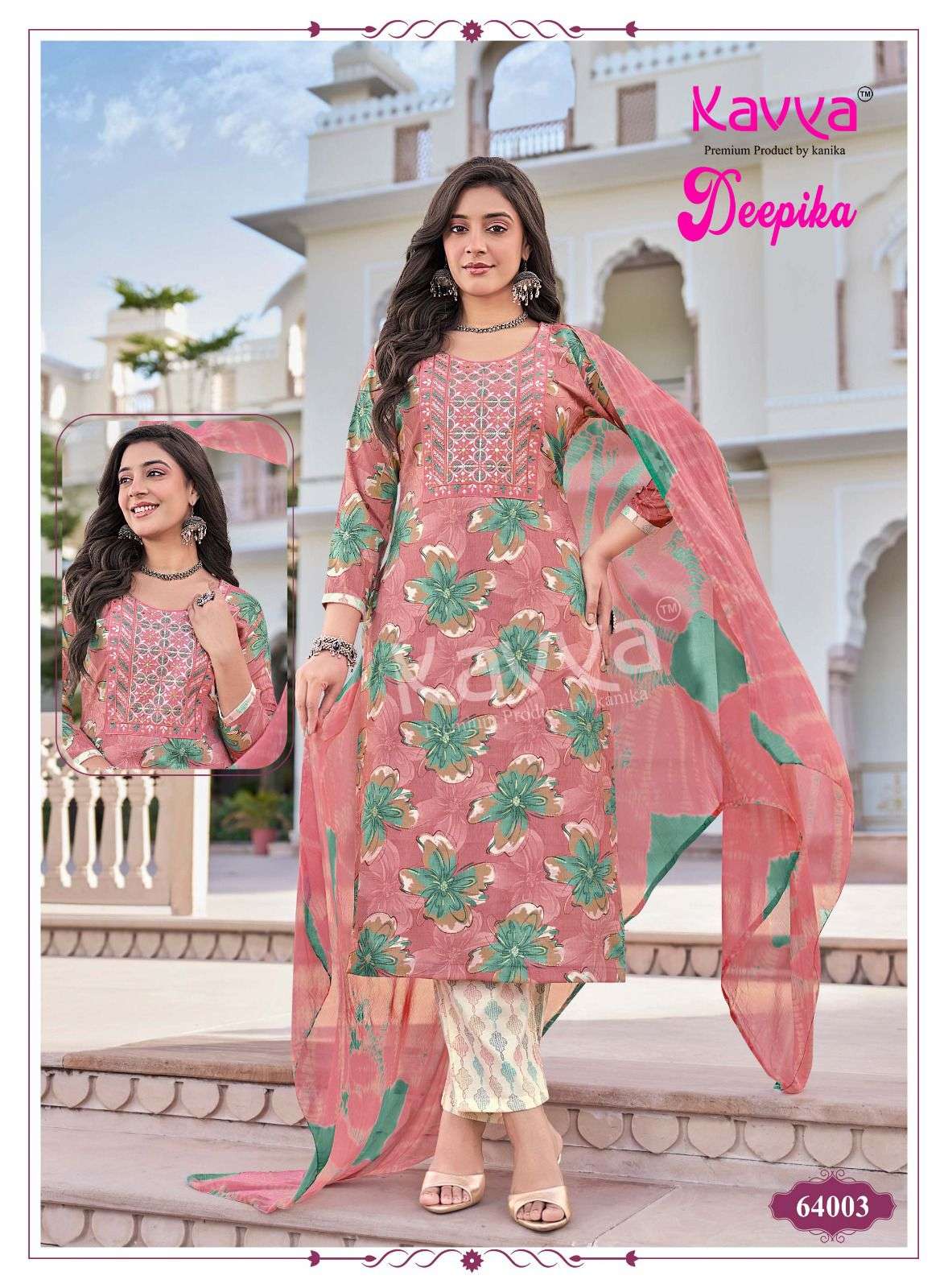  KAVYA DEEPIKA VOL 64 CAPSULE FOIL PRINT FANCY LADIES KURTI BOTTOM AND DUPATTA SET 