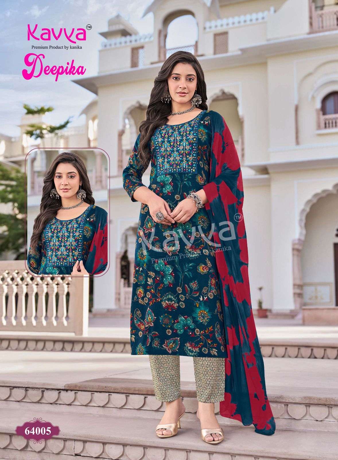  KAVYA DEEPIKA VOL 64 CAPSULE FOIL PRINT FANCY LADIES KURTI BOTTOM AND DUPATTA SET 