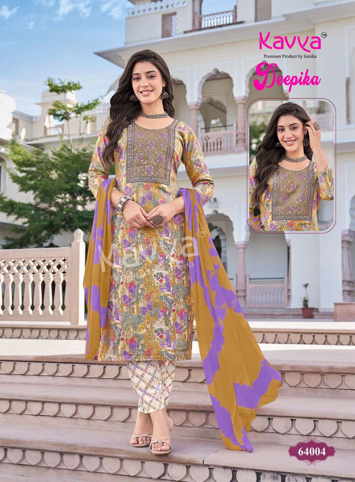  KAVYA DEEPIKA VOL 64 CAPSULE FOIL PRINT FANCY LADIES KURTI BOTTOM AND DUPATTA SET 