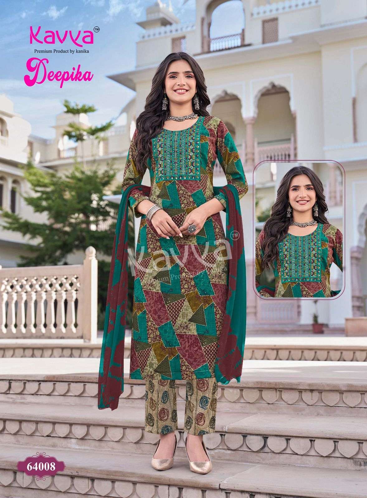  KAVYA DEEPIKA VOL 64 CAPSULE FOIL PRINT FANCY LADIES KURTI BOTTOM AND DUPATTA SET 