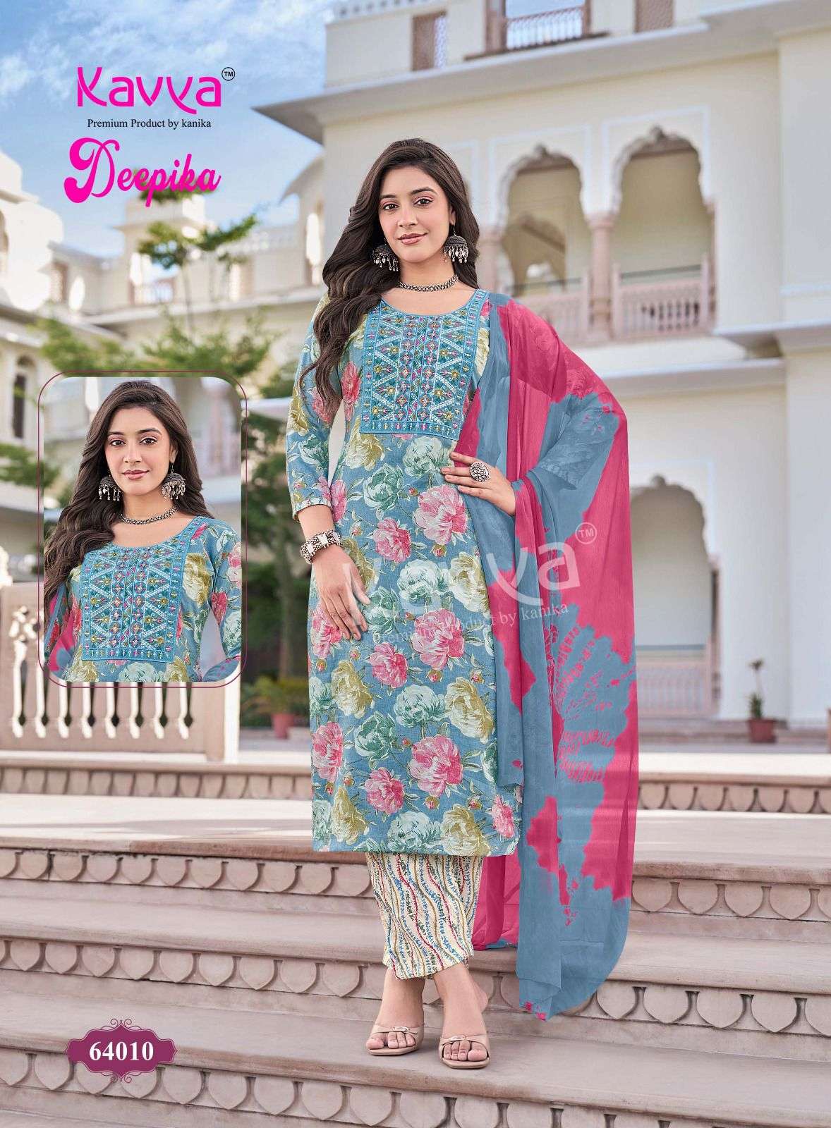  KAVYA DEEPIKA VOL 64 CAPSULE FOIL PRINT FANCY LADIES KURTI BOTTOM AND DUPATTA SET 