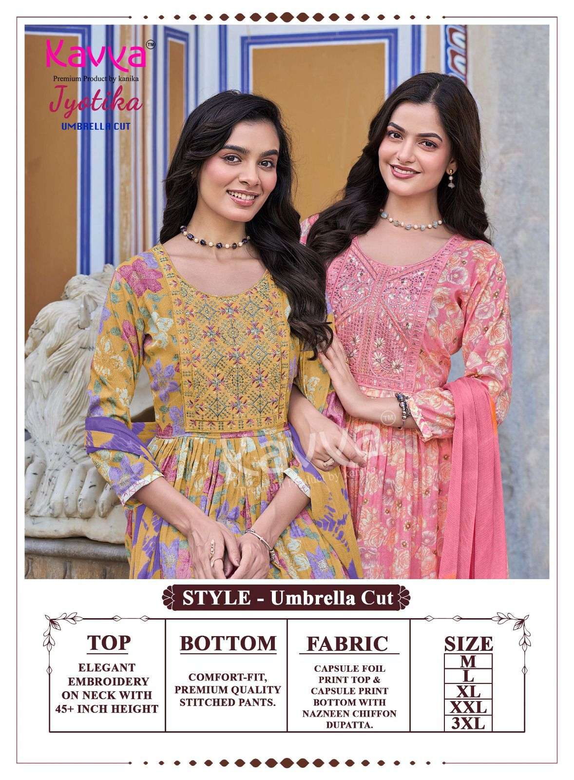 KAVYA JYOTIKA VOL 38 CAPSULE FOIL PRINT UMBRELLA CUT STYLE KURTI BOTTOM AND DUPATTA SET 