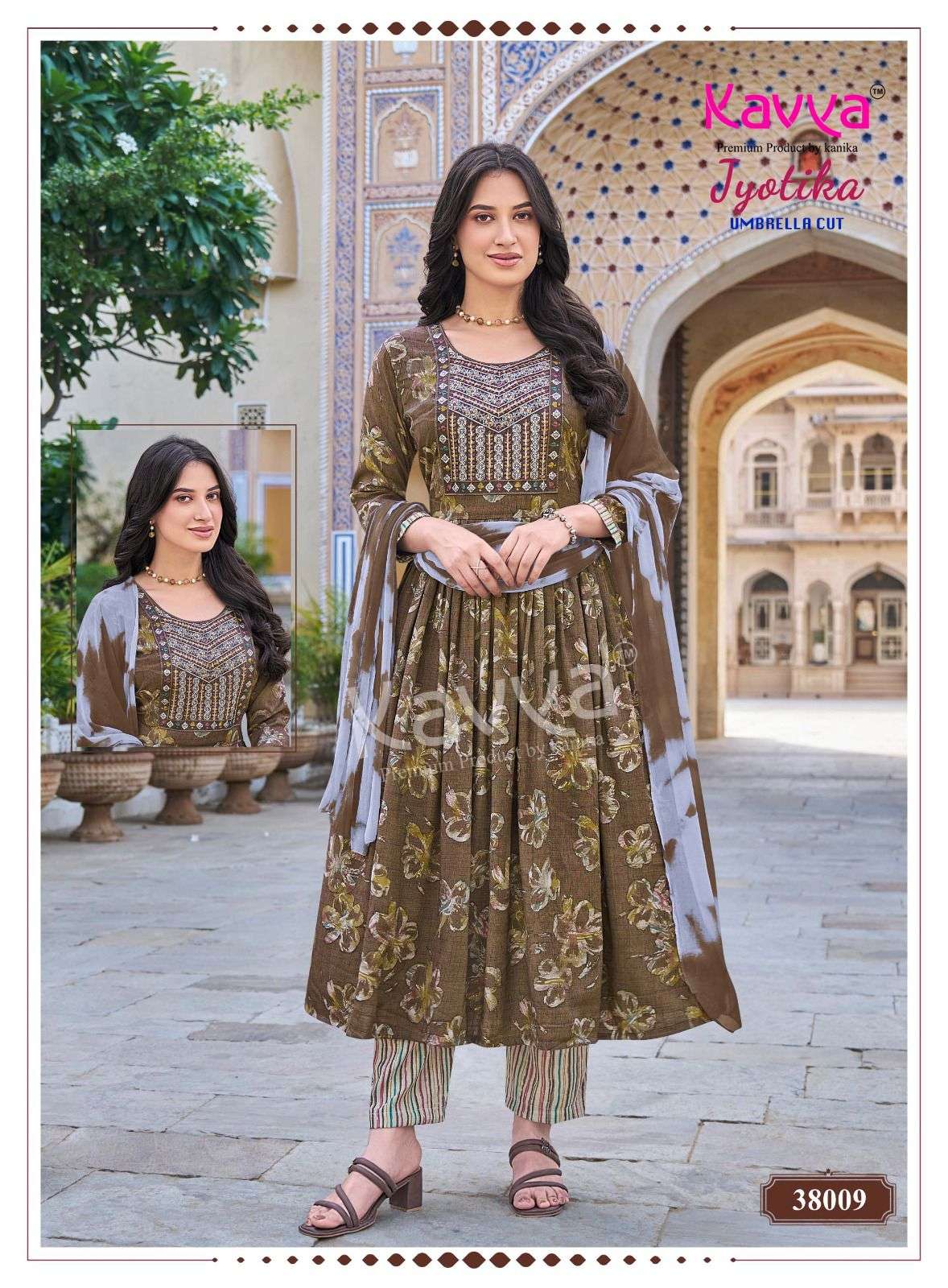 KAVYA JYOTIKA VOL 38 CAPSULE FOIL PRINT UMBRELLA CUT STYLE KURTI BOTTOM AND DUPATTA SET 