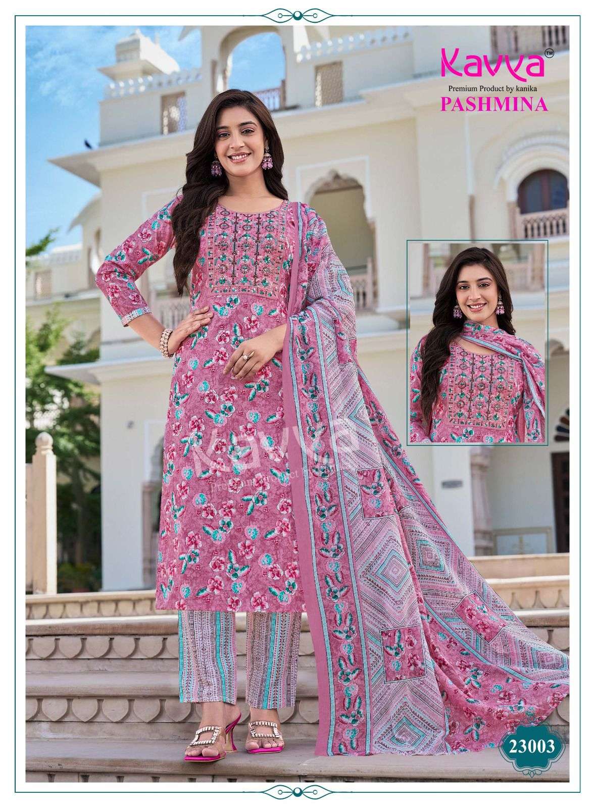 KAVYA PASHMINA VOL 23 COTTON PRINT LADIES KURTI BOTTOM AND DUPATTA SET 