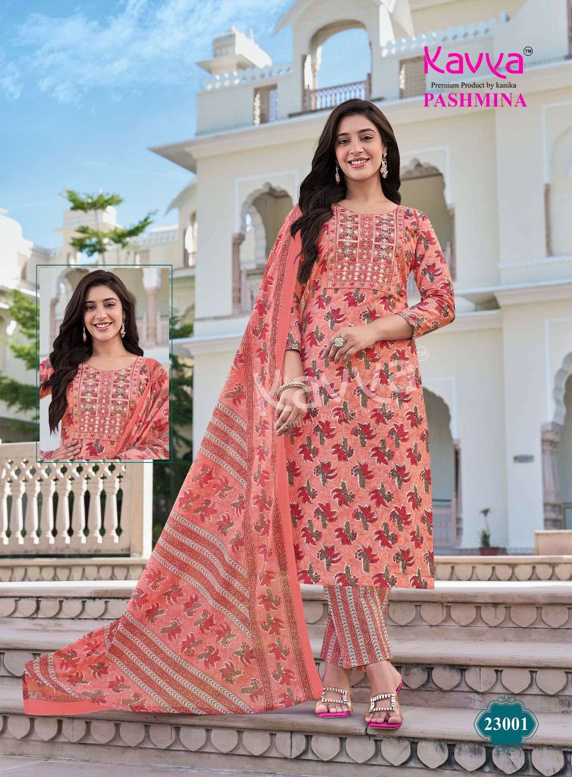 KAVYA PASHMINA VOL 23 COTTON PRINT LADIES KURTI BOTTOM AND DUPATTA SET 