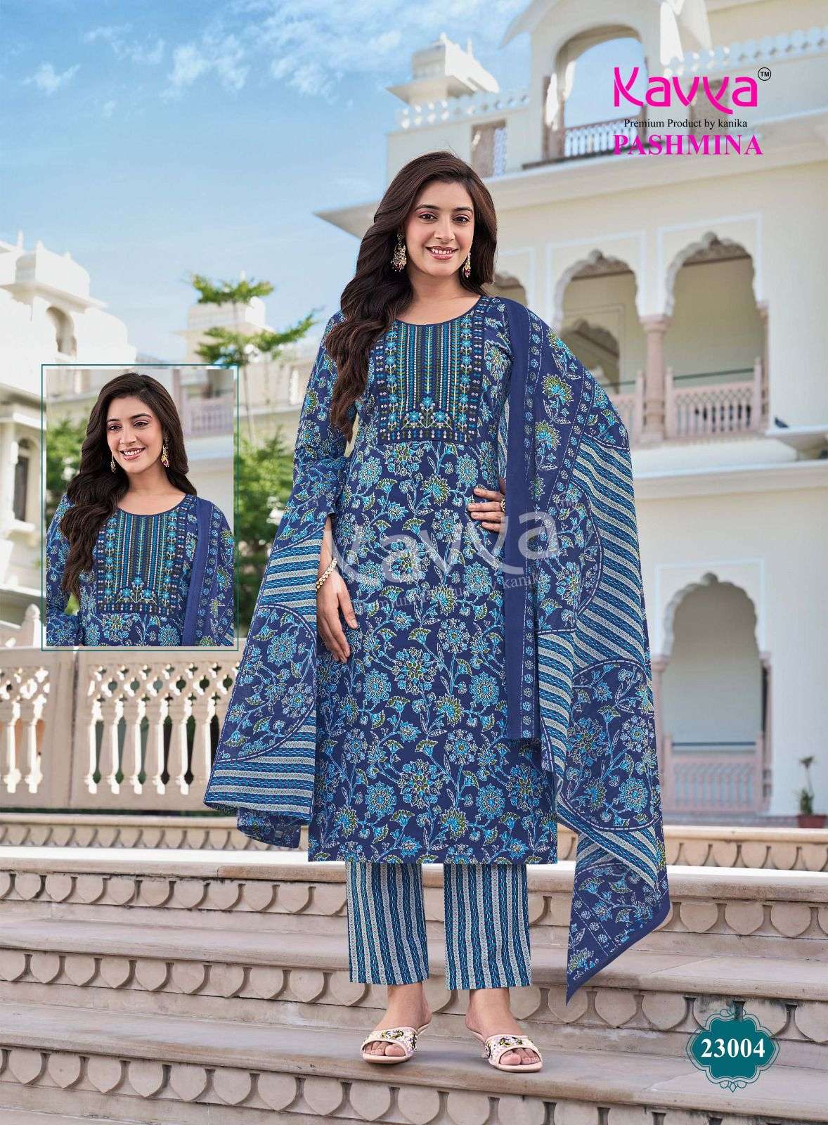 KAVYA PASHMINA VOL 23 COTTON PRINT LADIES KURTI BOTTOM AND DUPATTA SET 