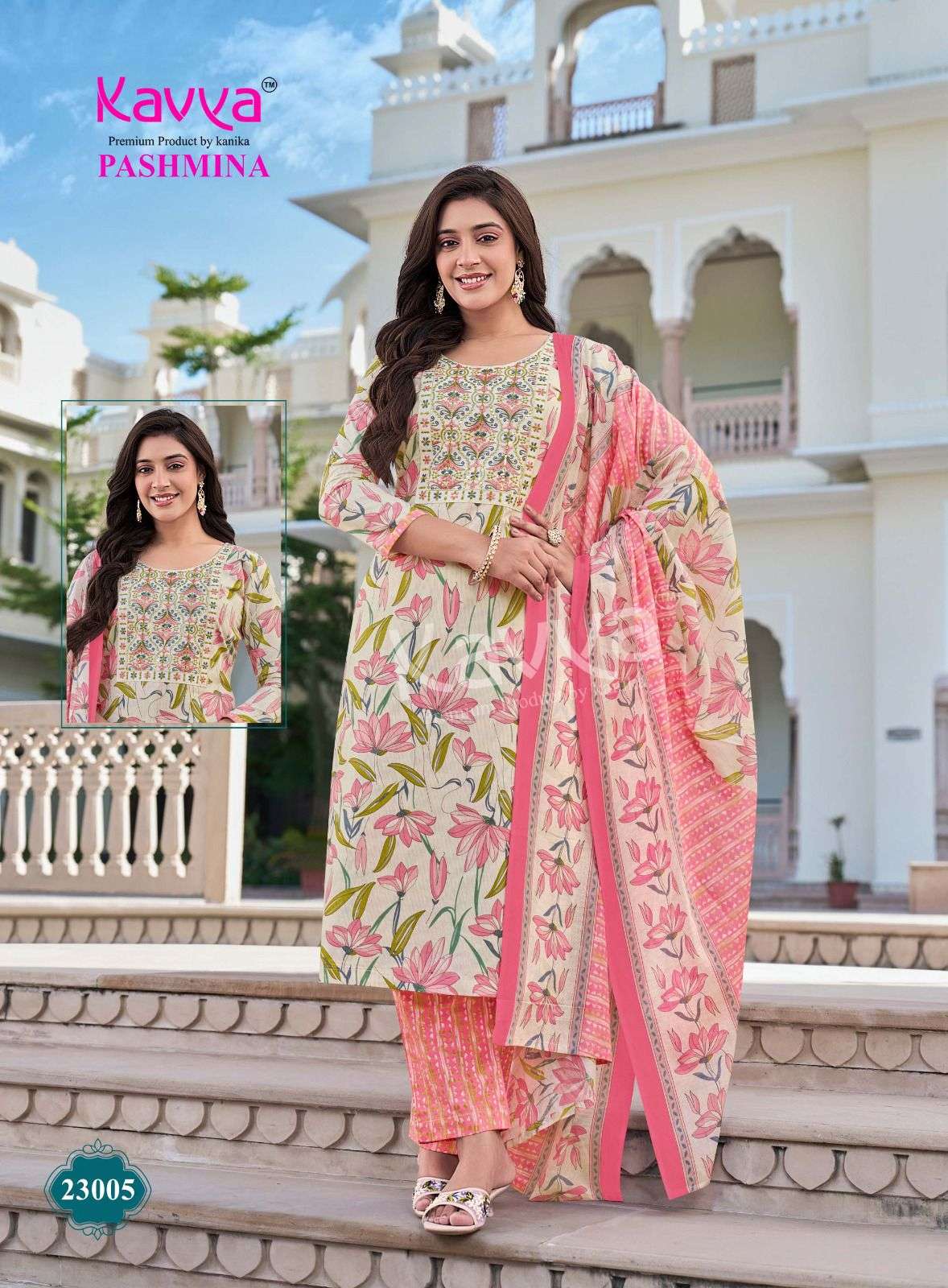 KAVYA PASHMINA VOL 23 COTTON PRINT LADIES KURTI BOTTOM AND DUPATTA SET 