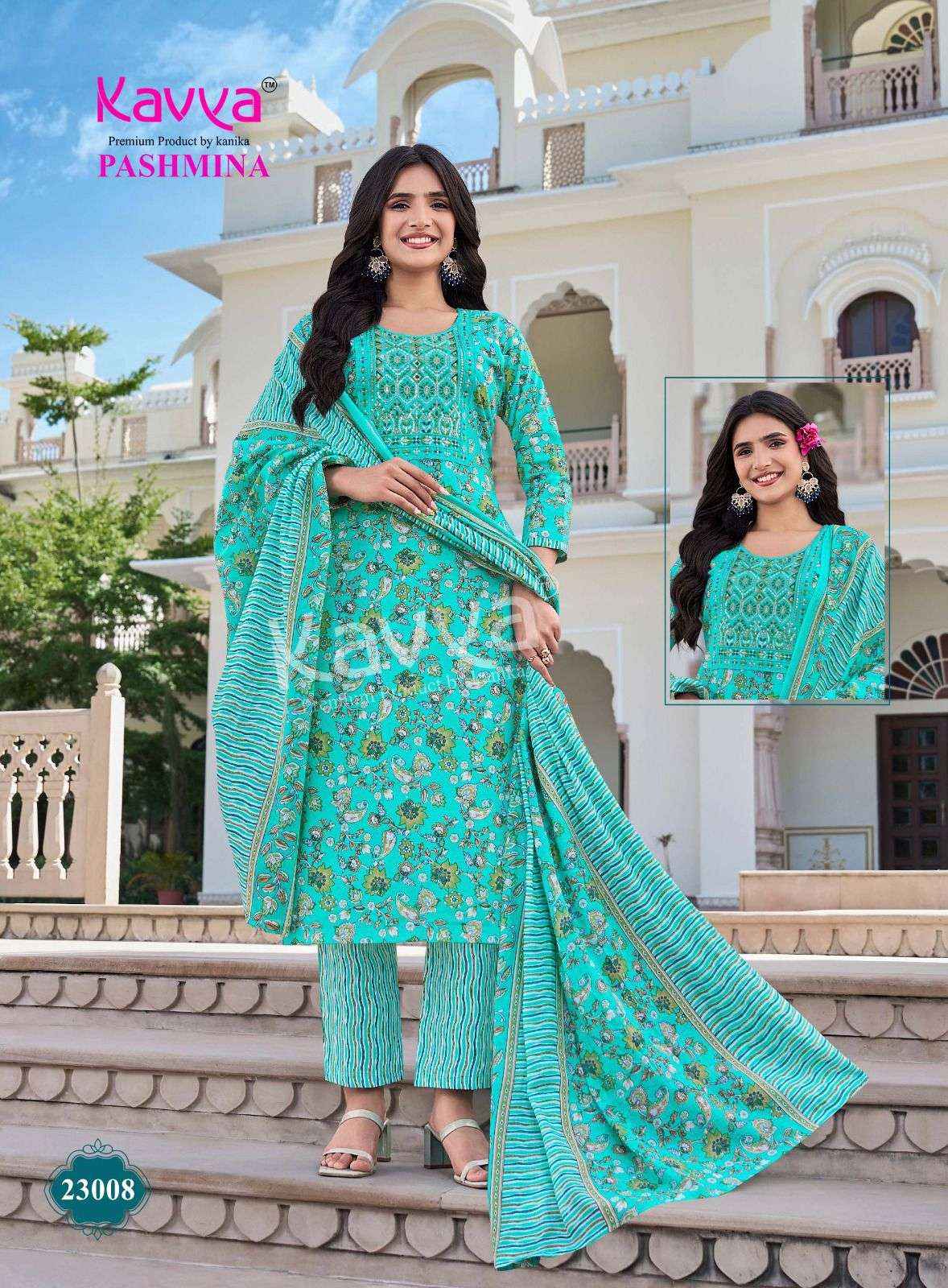 KAVYA PASHMINA VOL 23 COTTON PRINT LADIES KURTI BOTTOM AND DUPATTA SET 