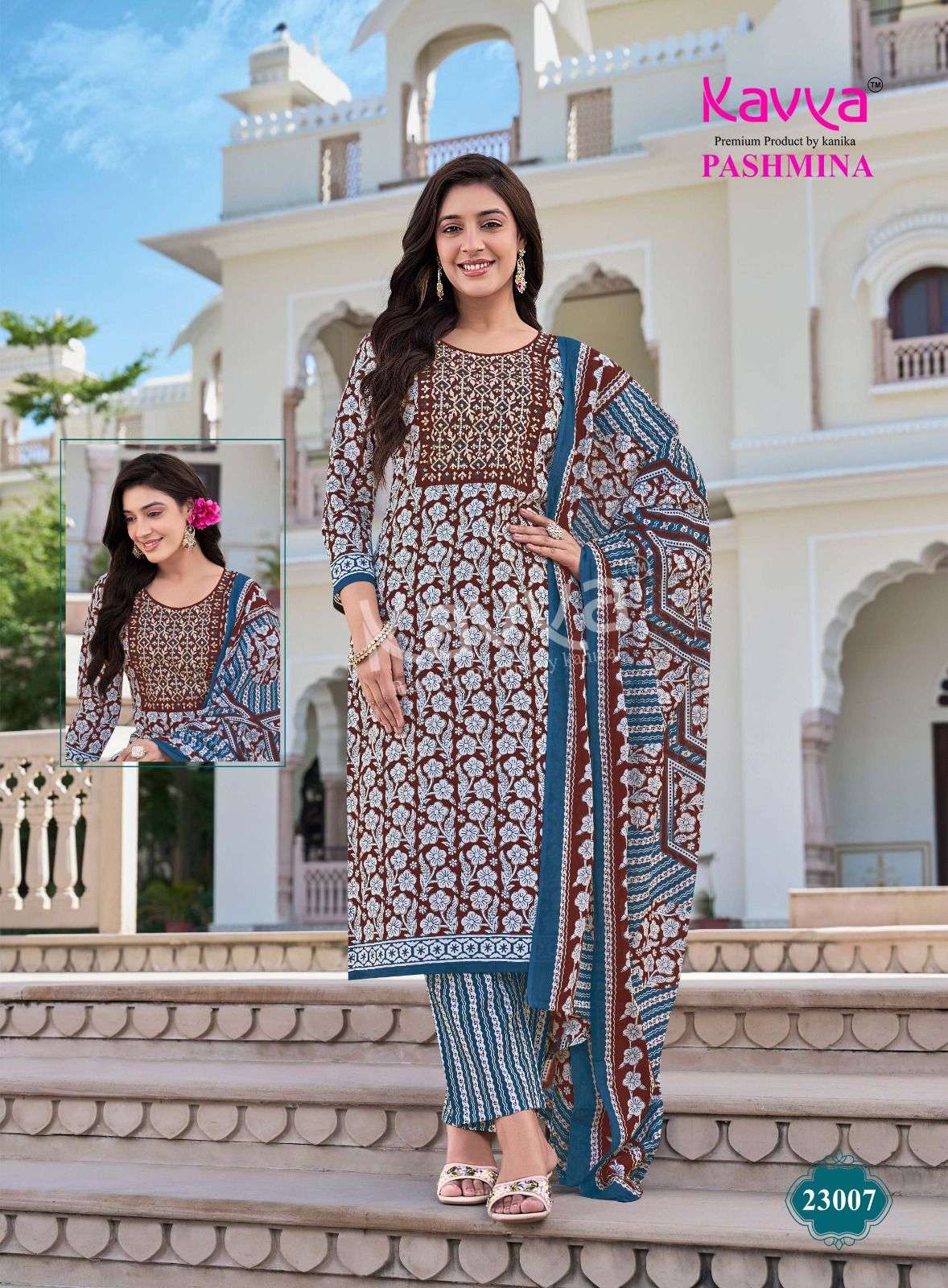 KAVYA PASHMINA VOL 23 COTTON PRINT LADIES KURTI BOTTOM AND DUPATTA SET 