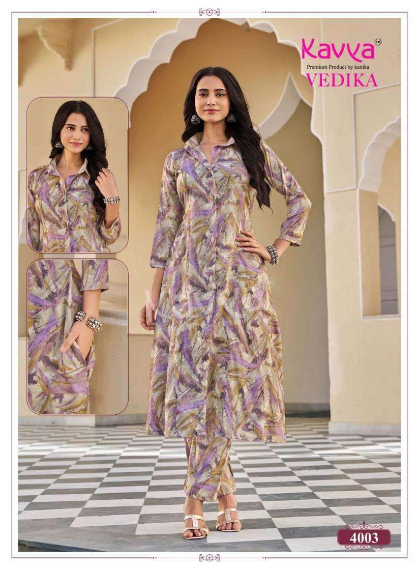 KAVYA VEDIKA VOL 4 CAPSULE FOIL PRINT A LINE STYLE KURTI WITH BOTTOM PAIR 