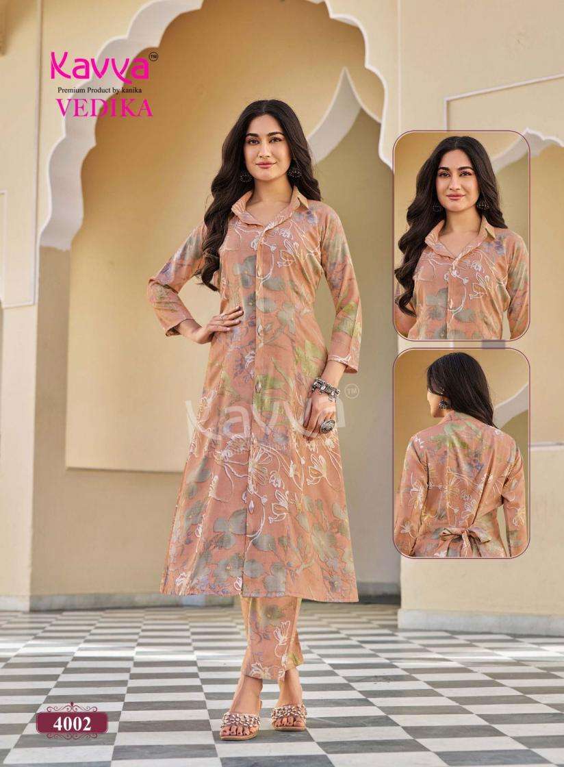 KAVYA VEDIKA VOL 4 CAPSULE FOIL PRINT A LINE STYLE KURTI WITH BOTTOM PAIR 