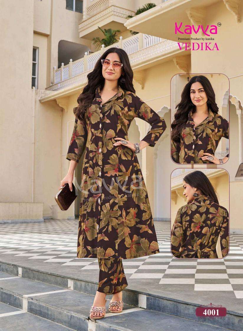 KAVYA VEDIKA VOL 4 CAPSULE FOIL PRINT A LINE STYLE KURTI WITH BOTTOM PAIR 