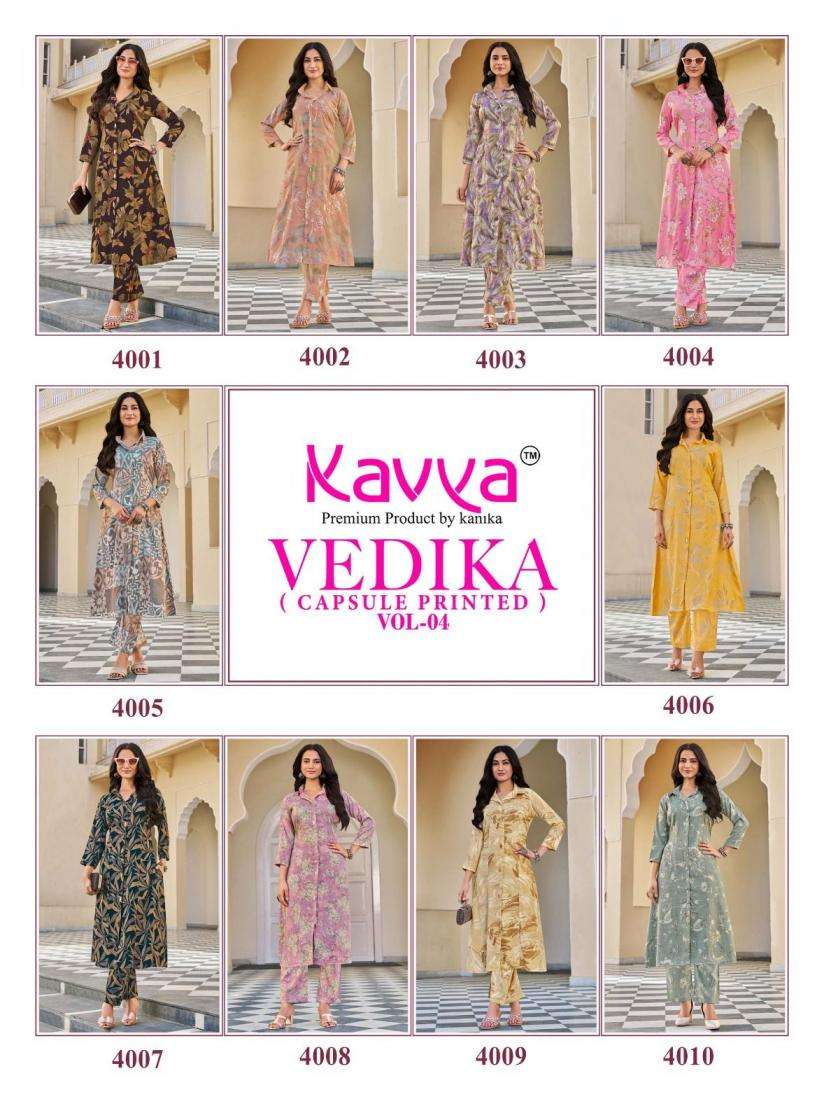 KAVYA VEDIKA VOL 4 CAPSULE FOIL PRINT A LINE STYLE KURTI WITH BOTTOM PAIR 