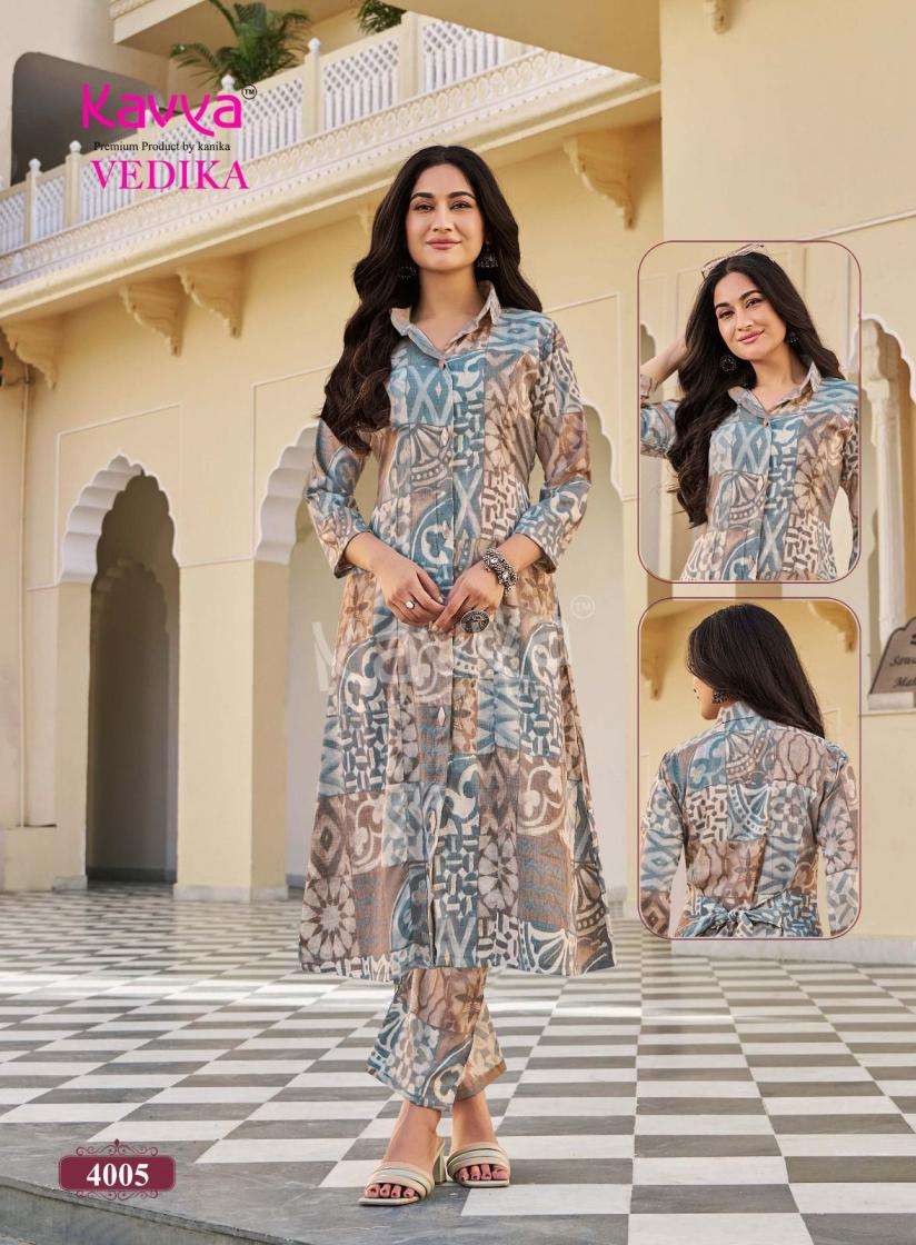KAVYA VEDIKA VOL 4 CAPSULE FOIL PRINT A LINE STYLE KURTI WITH BOTTOM PAIR 