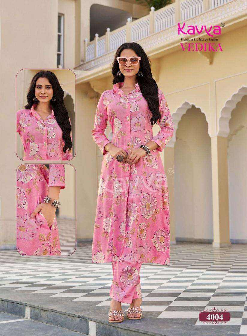 KAVYA VEDIKA VOL 4 CAPSULE FOIL PRINT A LINE STYLE KURTI WITH BOTTOM PAIR 