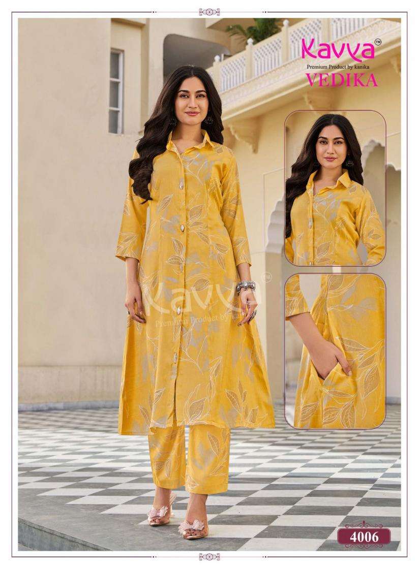 KAVYA VEDIKA VOL 4 CAPSULE FOIL PRINT A LINE STYLE KURTI WITH BOTTOM PAIR 