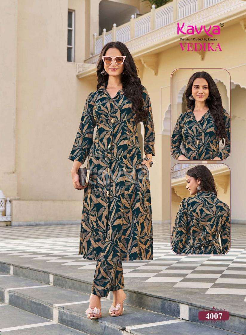 KAVYA VEDIKA VOL 4 CAPSULE FOIL PRINT A LINE STYLE KURTI WITH BOTTOM PAIR 