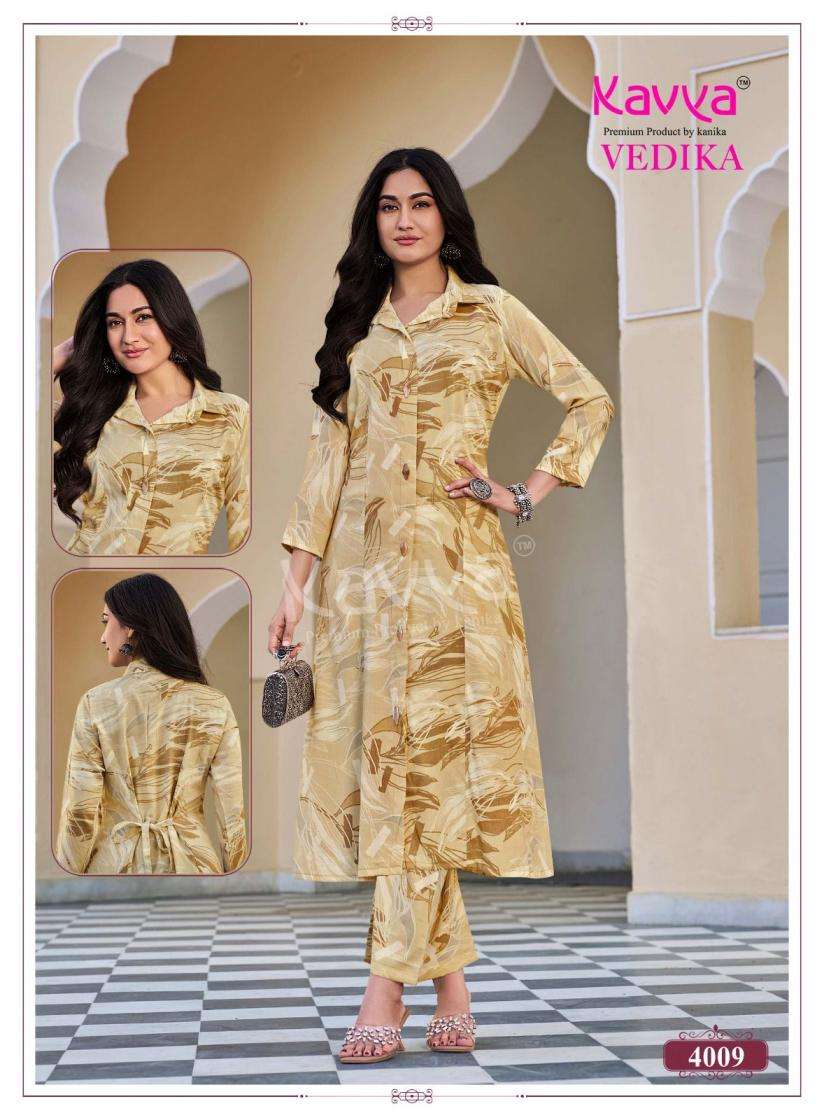 KAVYA VEDIKA VOL 4 CAPSULE FOIL PRINT A LINE STYLE KURTI WITH BOTTOM PAIR 