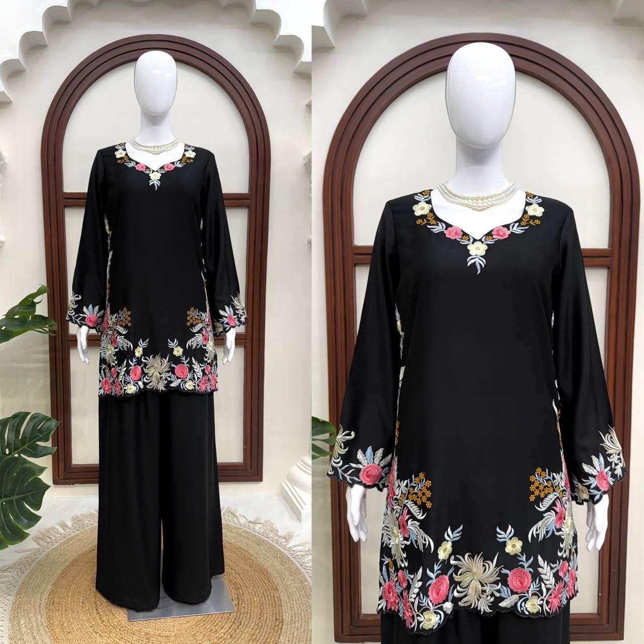 KD 1618 RAYON FANCY WORK LADIES ETHNIC WEAR TOP PLAZZO PAIR 