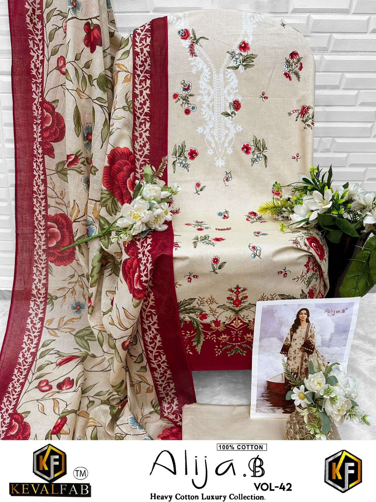 KEVAL FAB ALIJA B VOL 42 LAWN COTTON DIGITAL PRINTS SALWAR SUIT