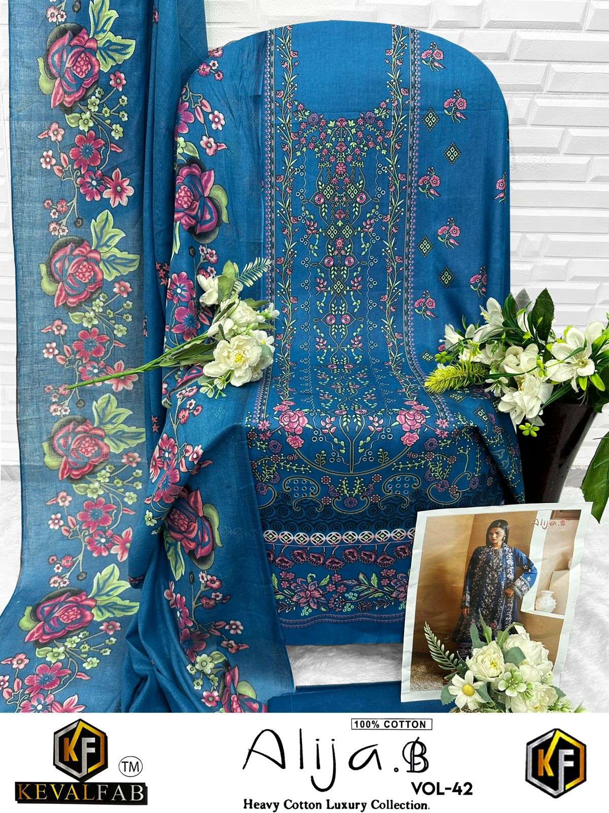 KEVAL FAB ALIJA B VOL 42 LAWN COTTON DIGITAL PRINTS SALWAR SUIT