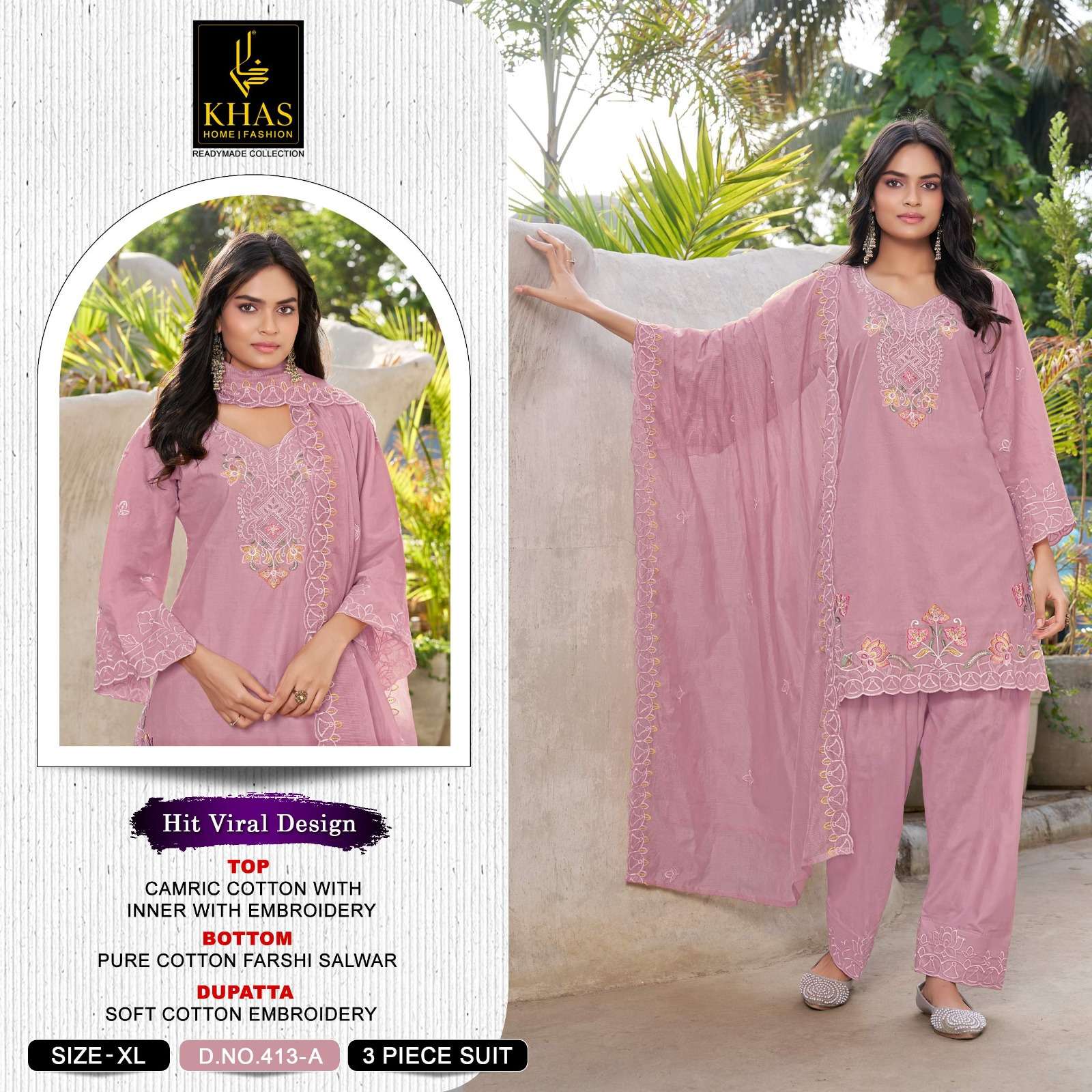 KHAS FASHION D NO 413 COTTON DESIGNER WORK READY MADE SUIT