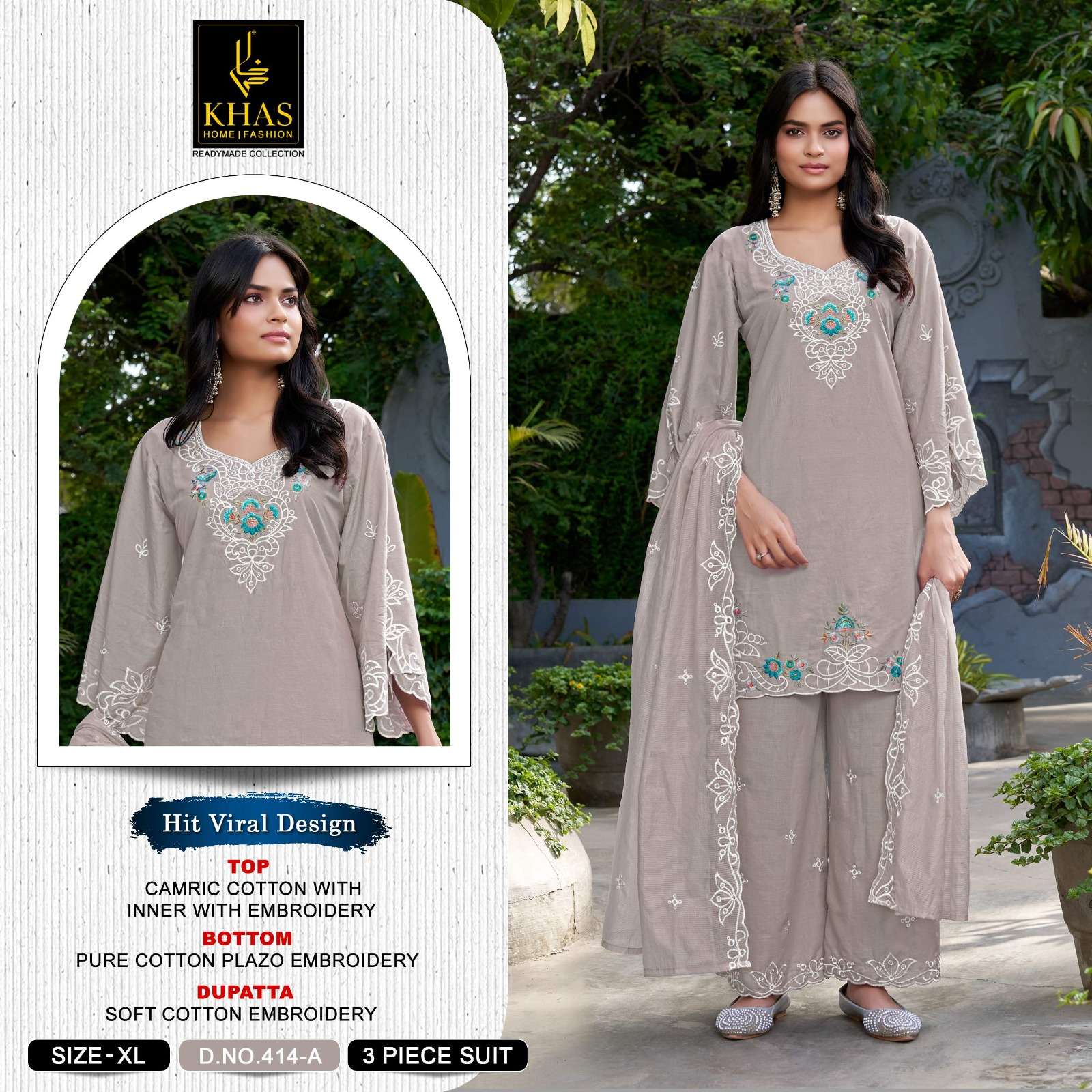KHAS FASHION D NO 414 COTTON DESIGNER WORK READY MADE SUIT